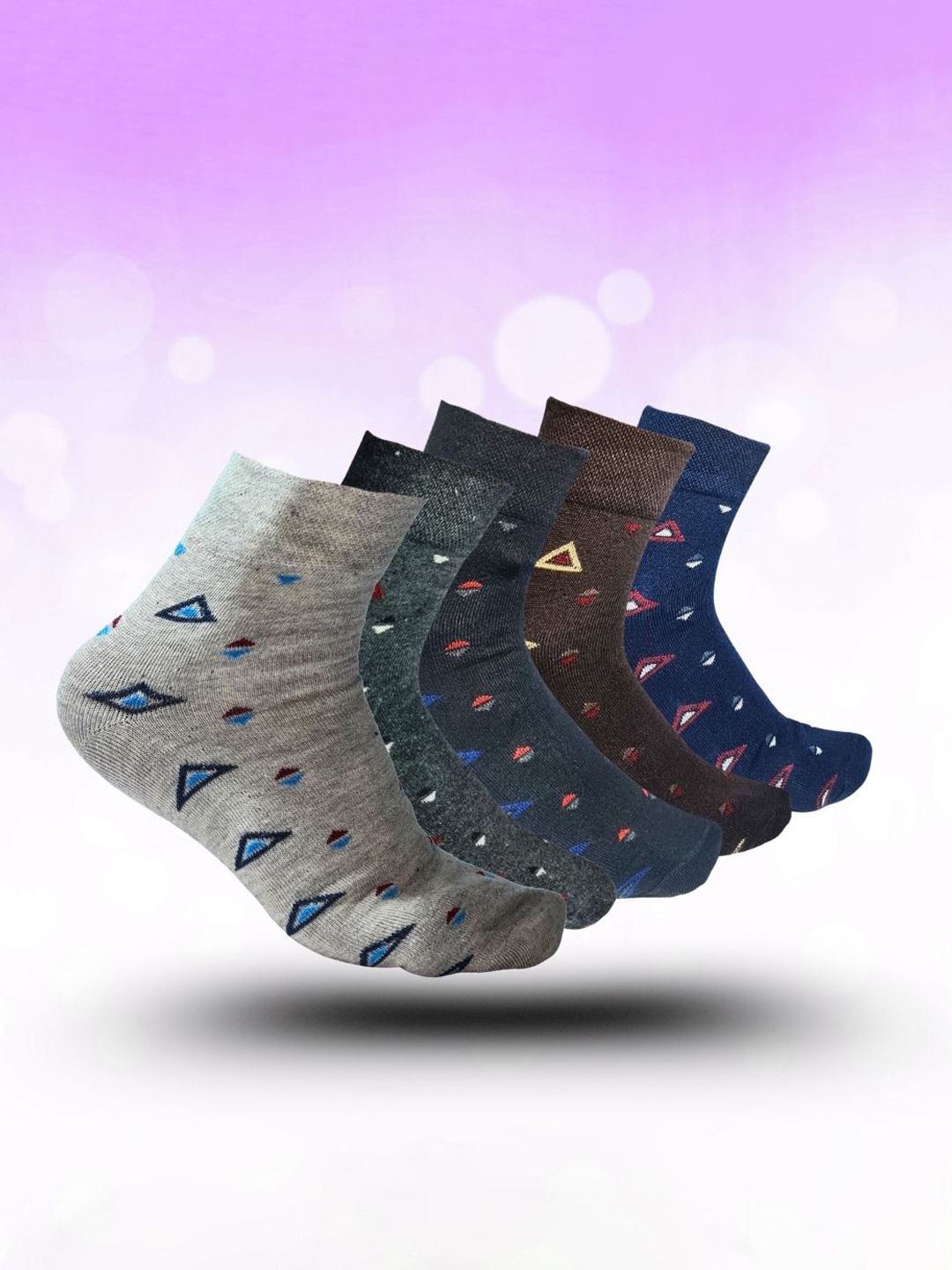 MJE 5-Pcs Patterned Cotton Ankle Length Socks-picture-11