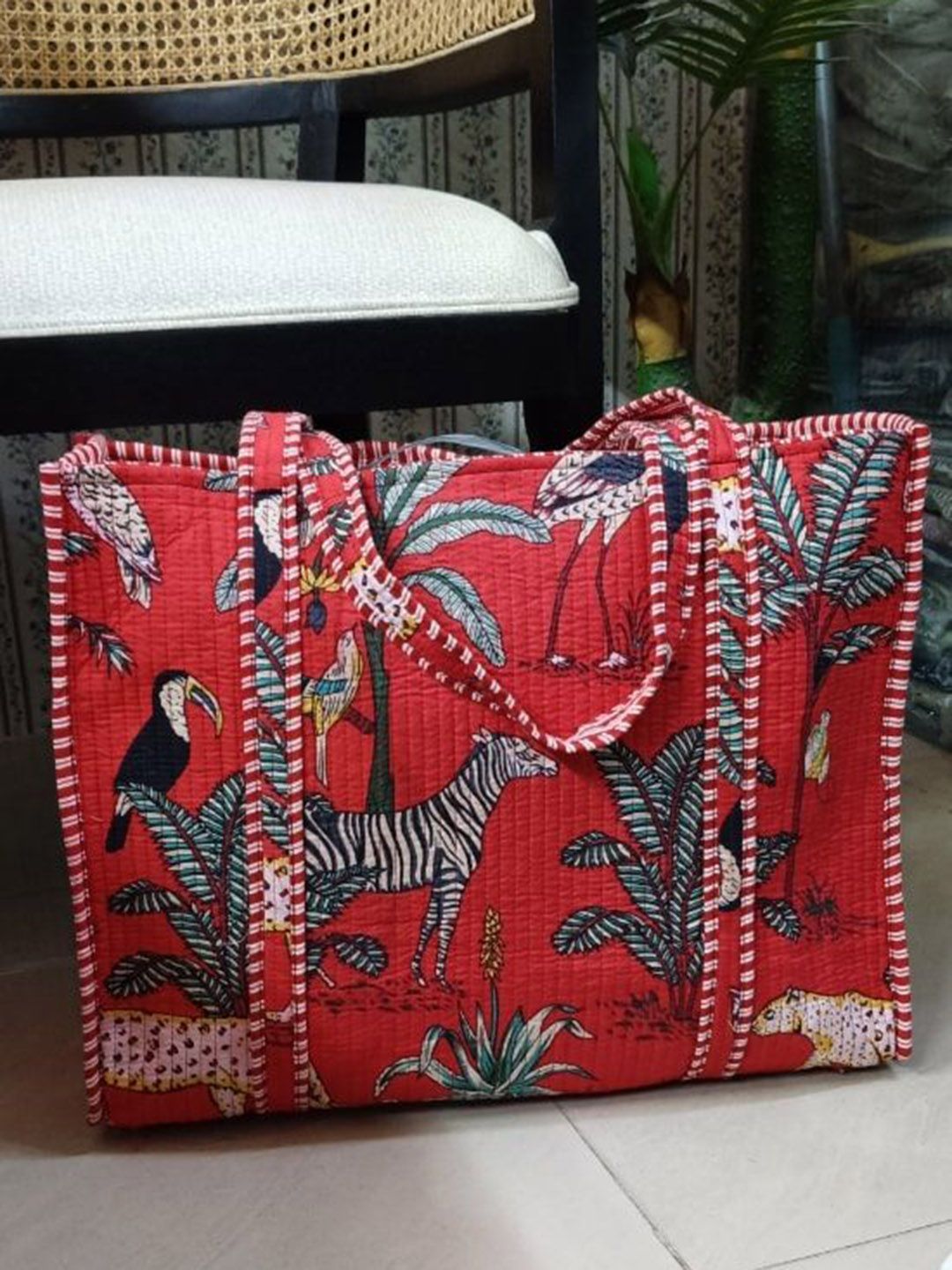 Gulaab Jaipur Floral Printed Cotton Structured Quilted Tote Bag-image-16