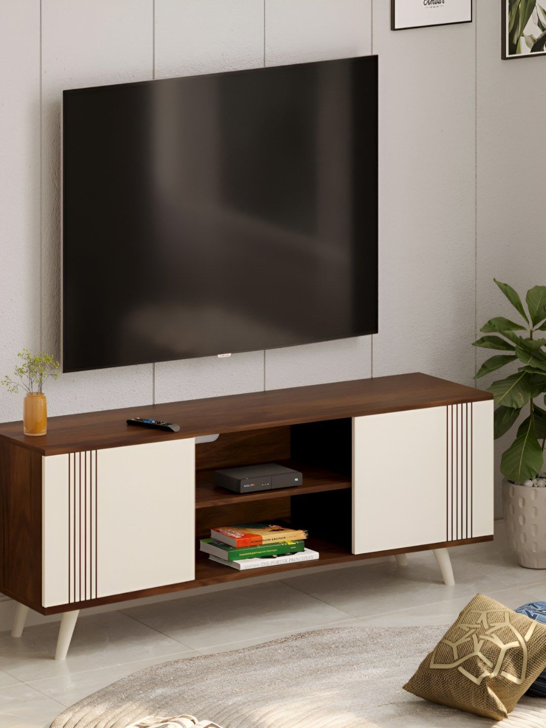 bluewud Brown Harmond TV Entertainment Unit With Shelves For Books & Dcor