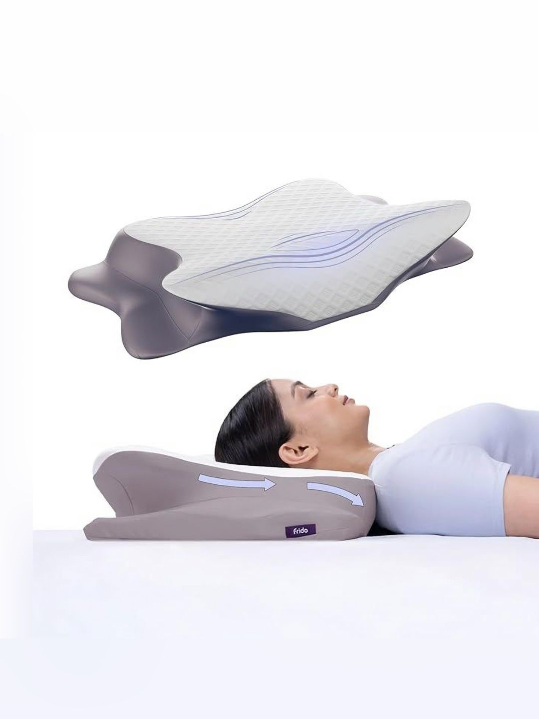 FRIDO Grey Memory Foam Filled Faux Velvet Breathable Cervical Butterfly Sleep Pillow-image-40