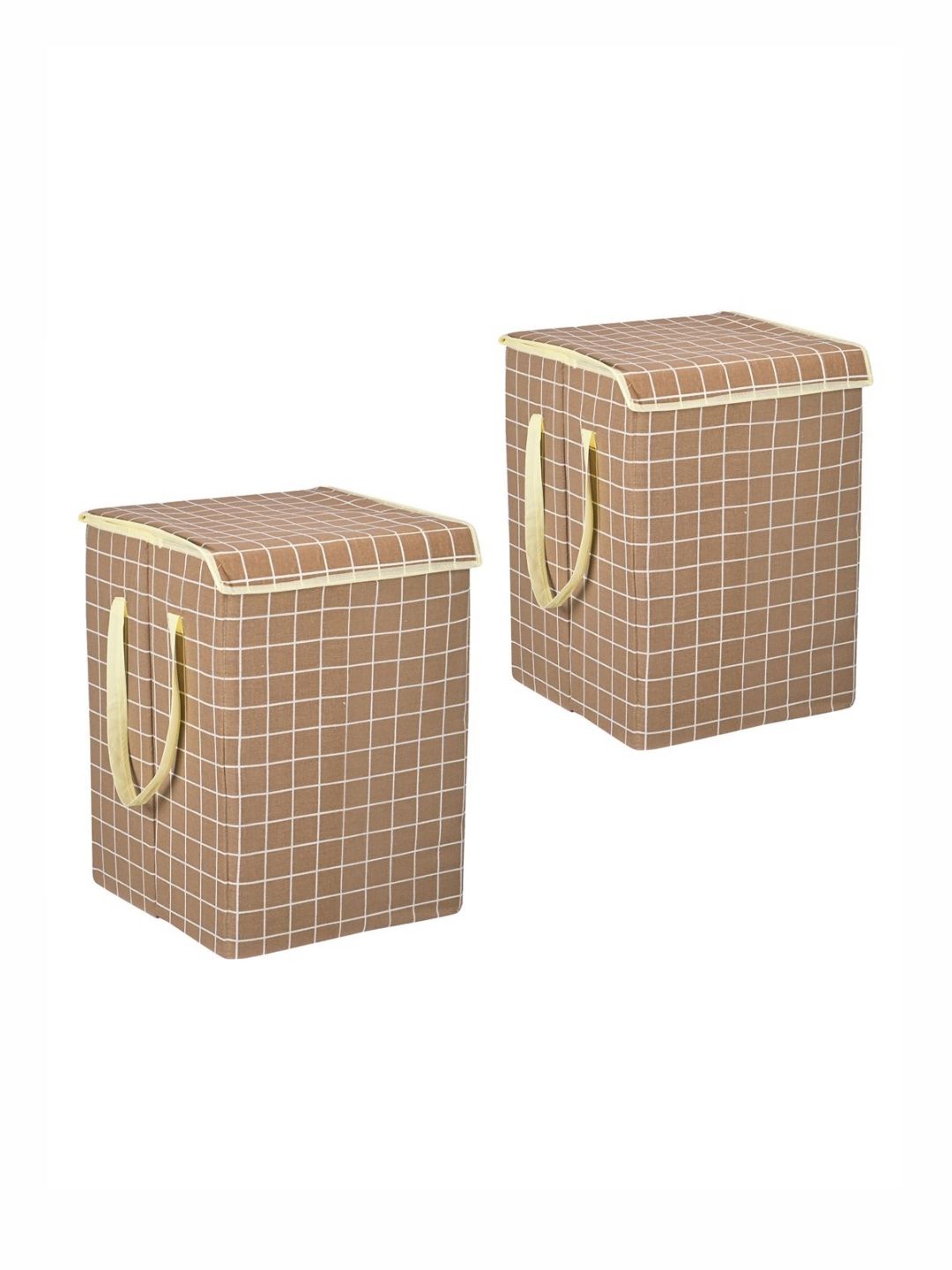 Aura 2Pcs White & Brown Checked Foldable Laundry Bags With Lid 75 L Each-image-25