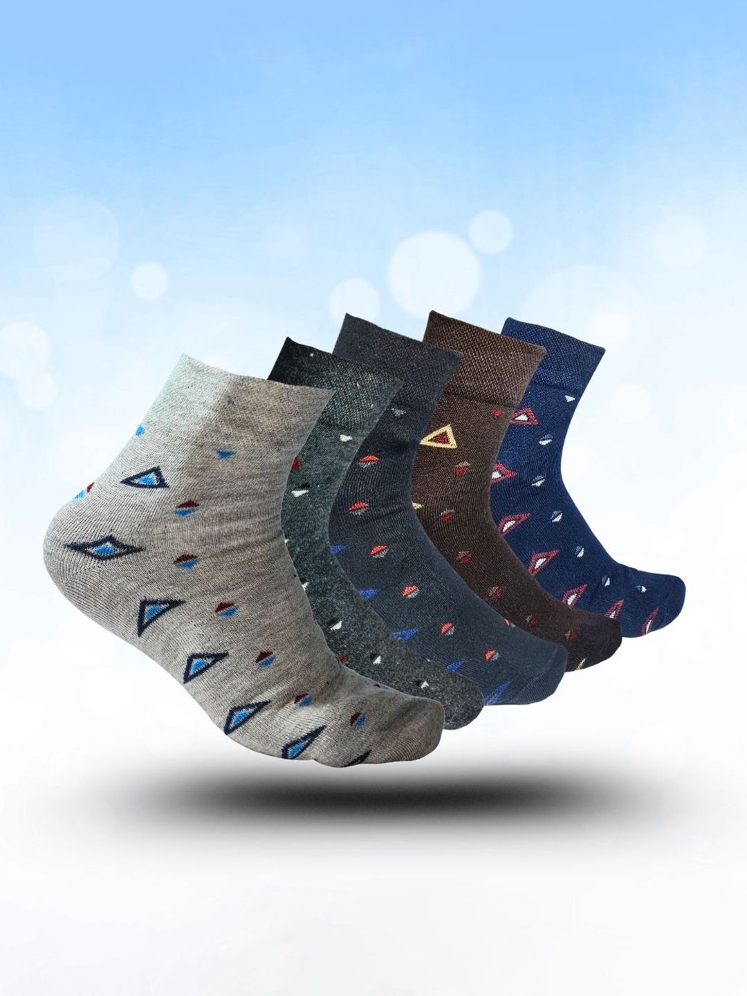 MJE 5-Pcs Patterned Cotton Ankle Length Socks-picture-15