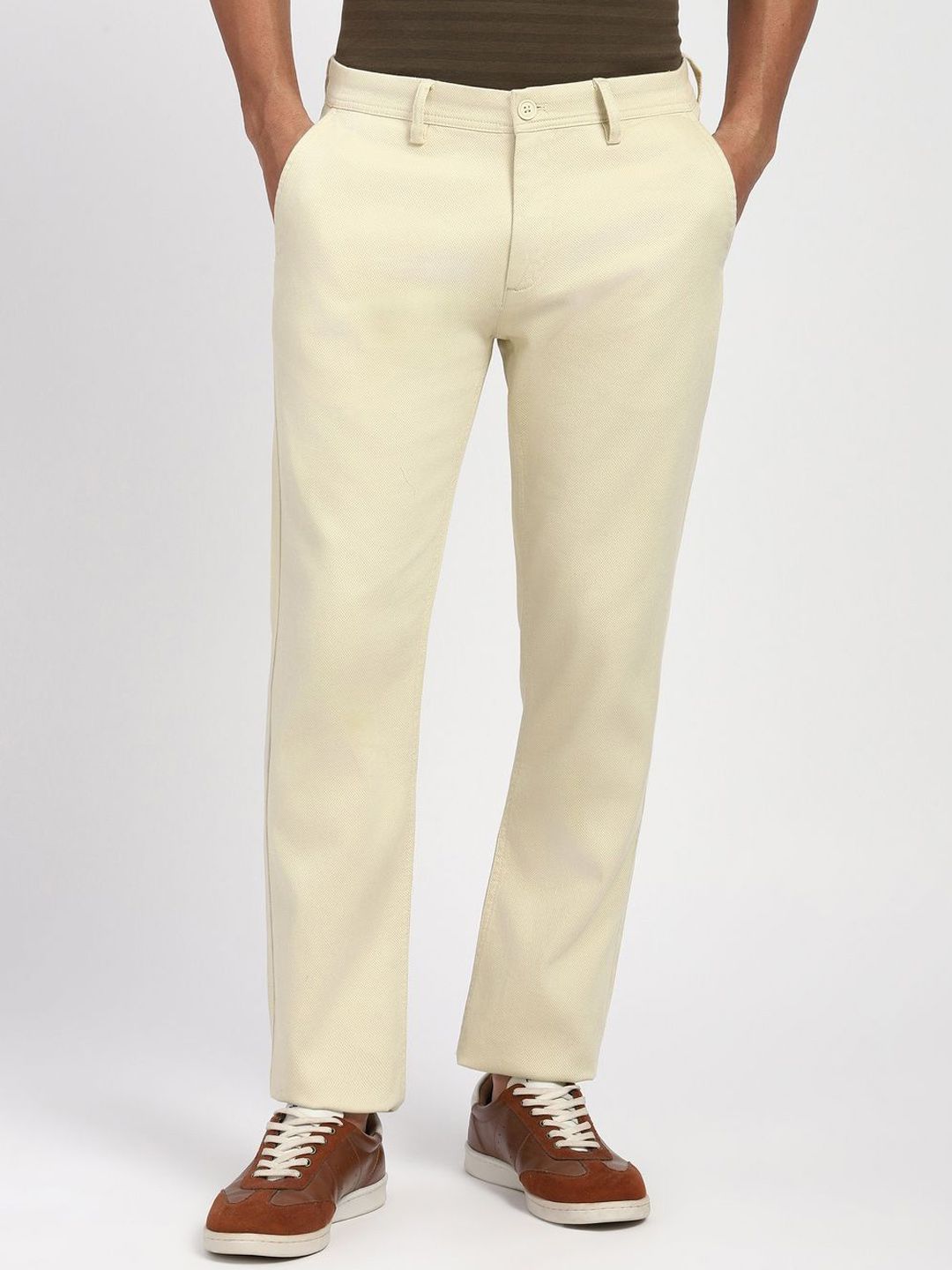 Peter England Casuals Men Solid Slim Fit Mid-Rise Flat-Front Regular Trousers-picture-42