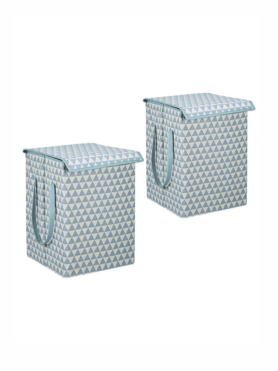 Aura 2Pcs White & Grey Printed Foldable Laundry Bags With Lid 75 L Each-image-37
