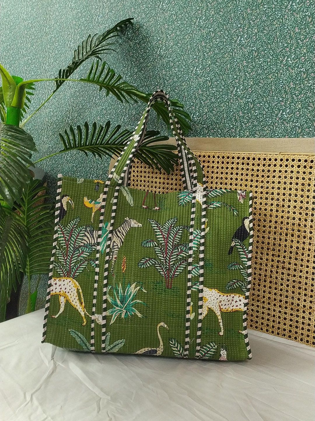 Gulaab Jaipur Floral Printed Cotton Quilted Tote Bag-image-17