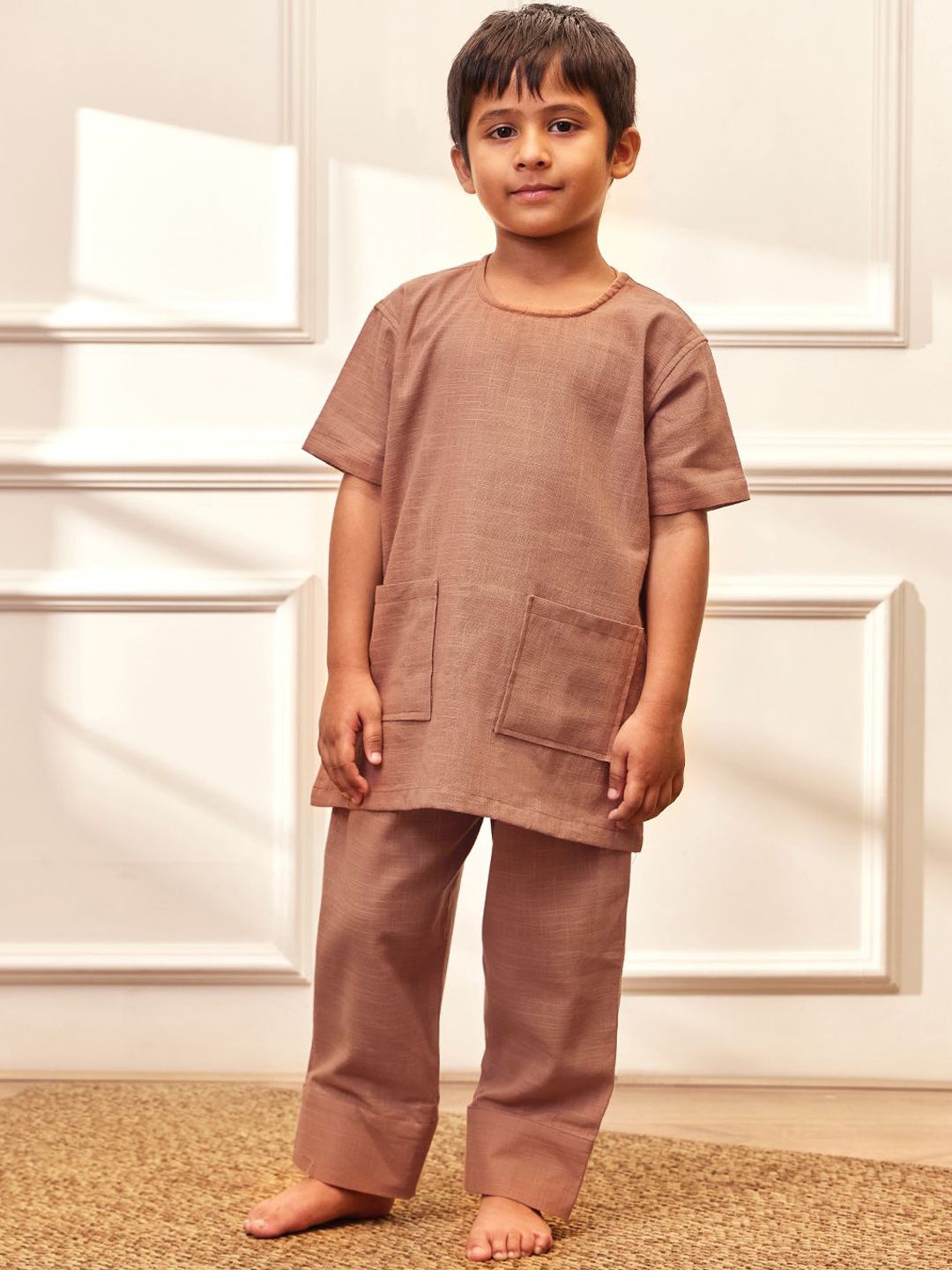 VASTRAMAY Boys Round Neck Pure Cotton Kurta with Trousers-image-28