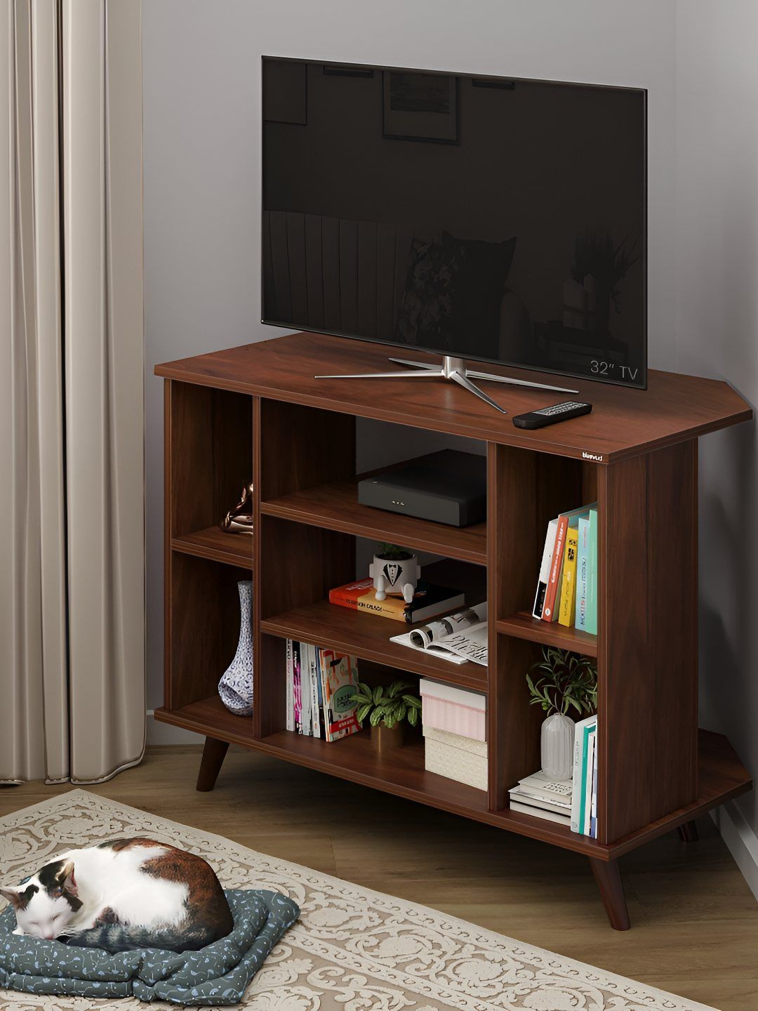bluewud Gautier Brown Wooden TV Entertainment Unit With Shelves-picture-29