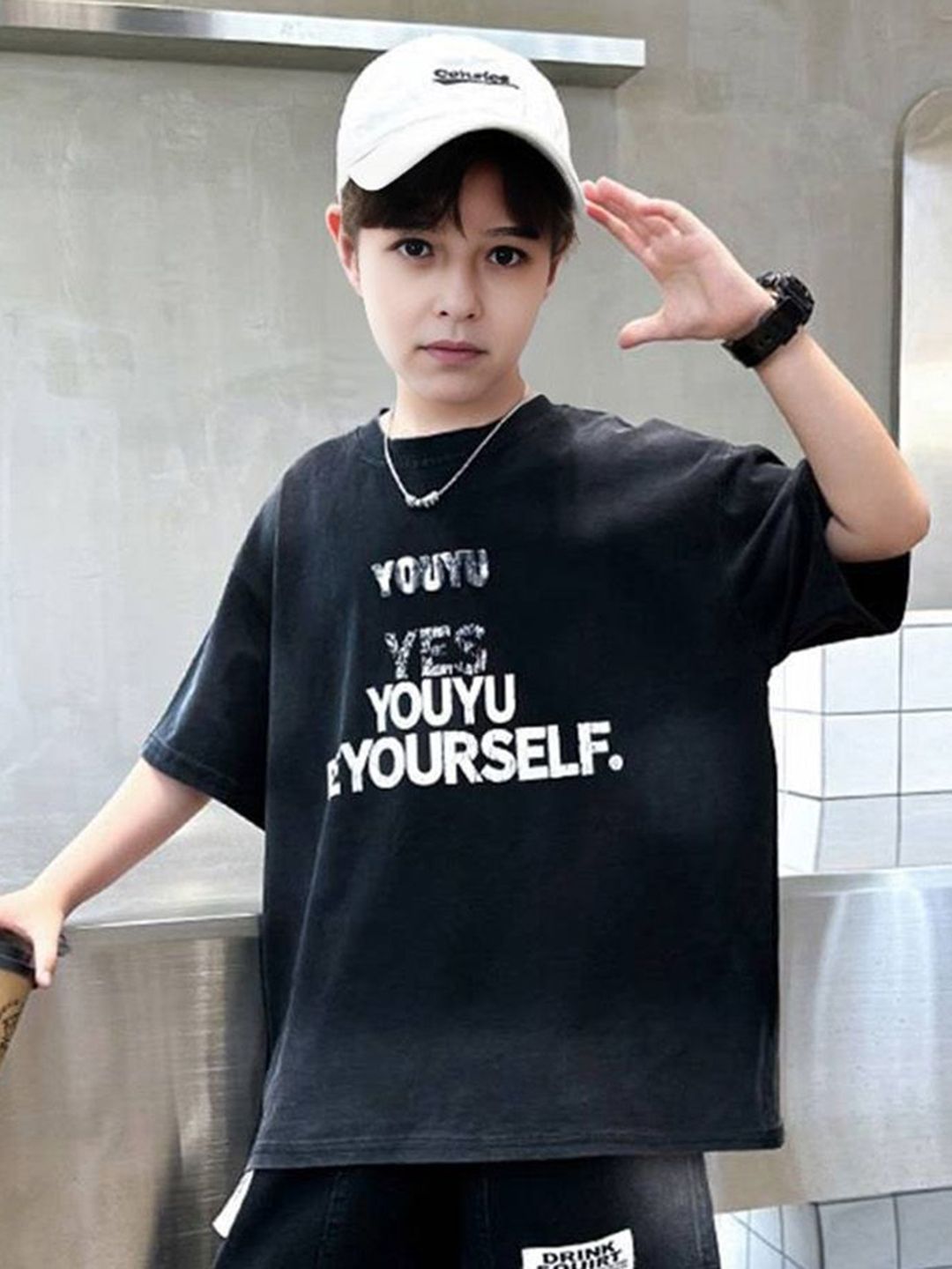 INCLUD Boys Typography Printed Round Neck Drop Shoulder Sleeves Oversized T-shirt-picture-40