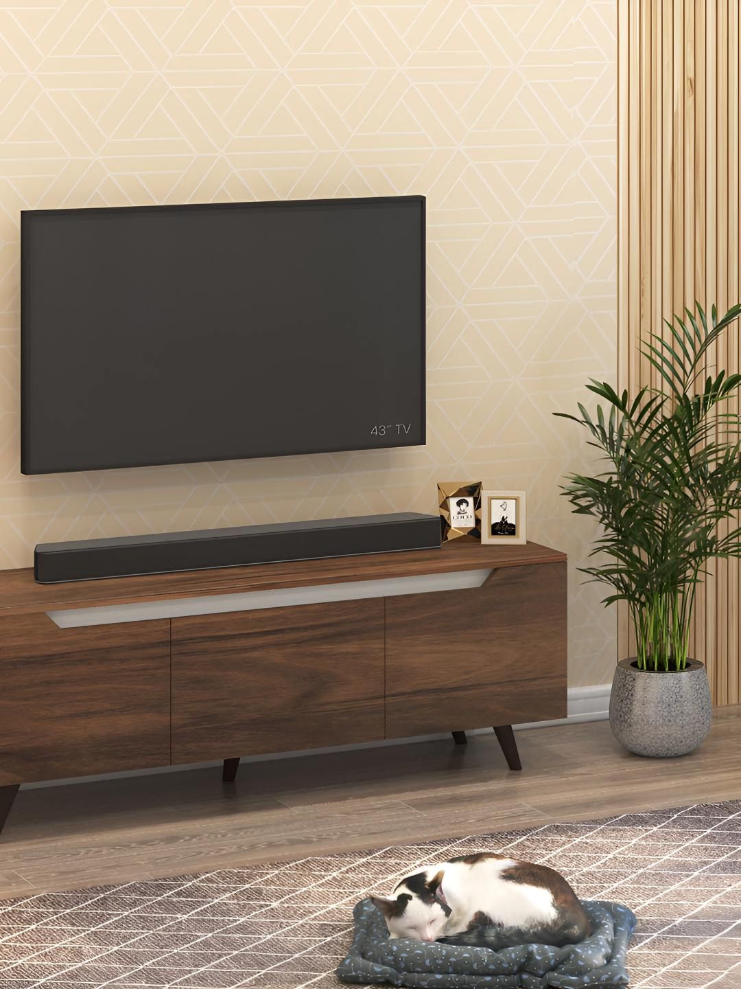 bluewud Brown Blesky Mini TV Entertainment Unit With Shelves For Books & Dcor