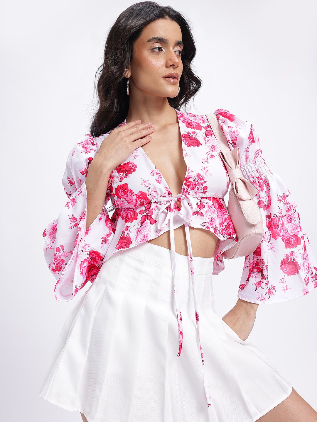 glitchez Floral Print Front Tie-Up Crop Top-picture-27