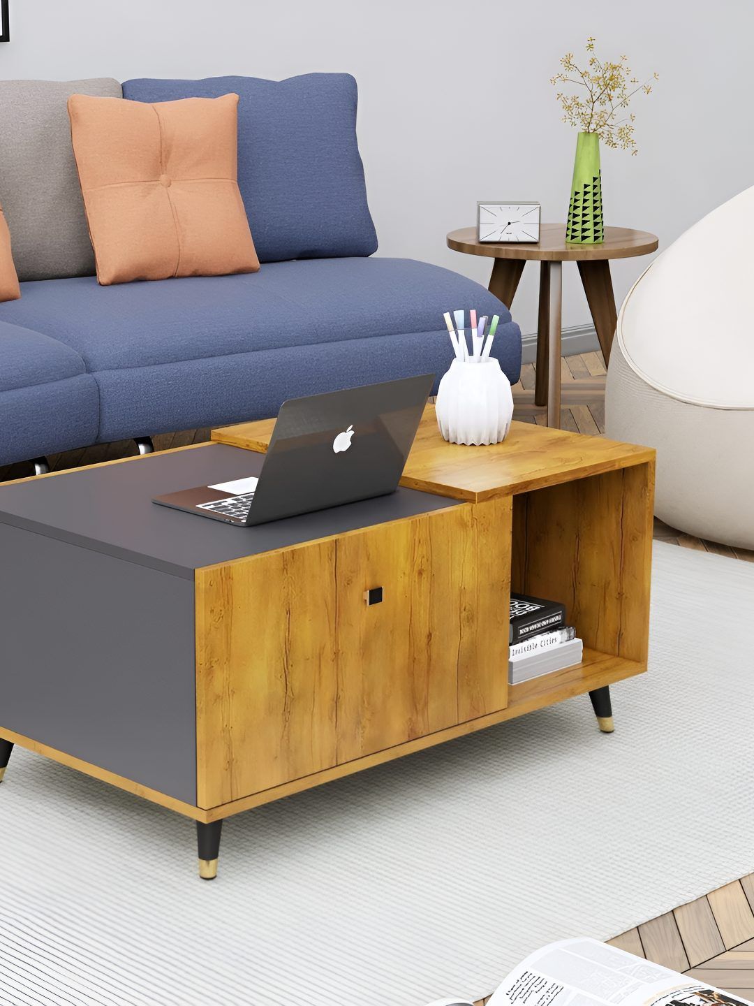 HEXA RED Grey & Brown Textured Wooden Rectangle Coffee Table-image-22