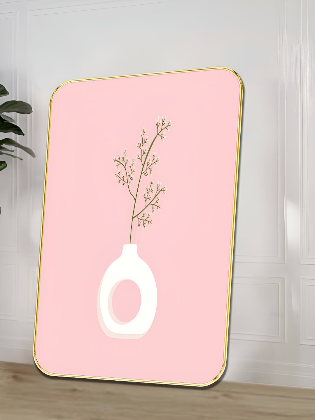 Myntra Elegant Homes Pink & White Minimalist Botanical Wooden Wall Art-picture-32