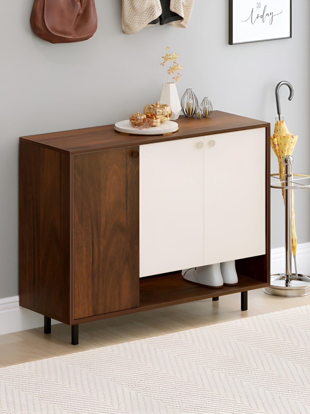 BLUEWUD Prorage Brown & White Dual-Tone Engineered Wood Open Shelve Shoe Rack-image-4