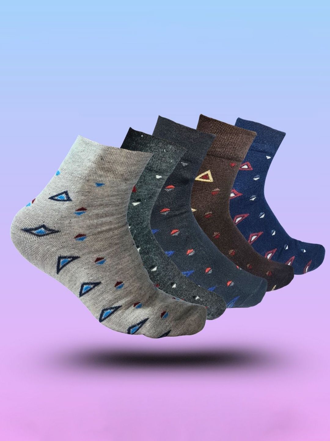 MJE 5-Pcs Patterned Cotton Ankle Length Socks-picture-30