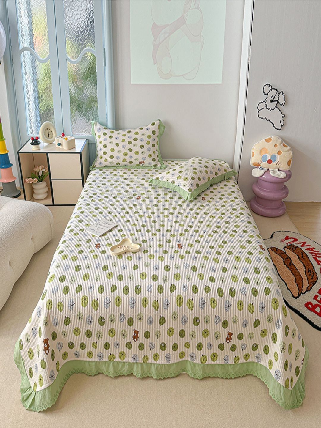 JC HOME Beige & Green Printed 162 TC Queen Bedcover Set-picture-37