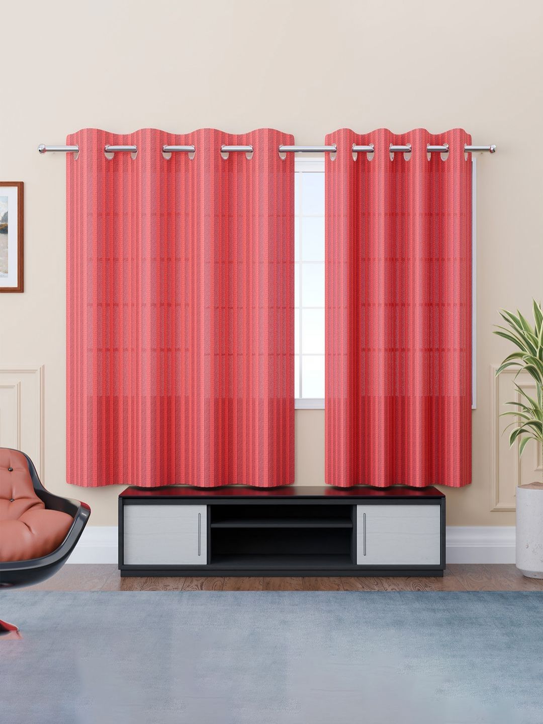 Aura Maroon 2 Pieces Floral Embroidered Pure Cotton Window Curtain-picture-38