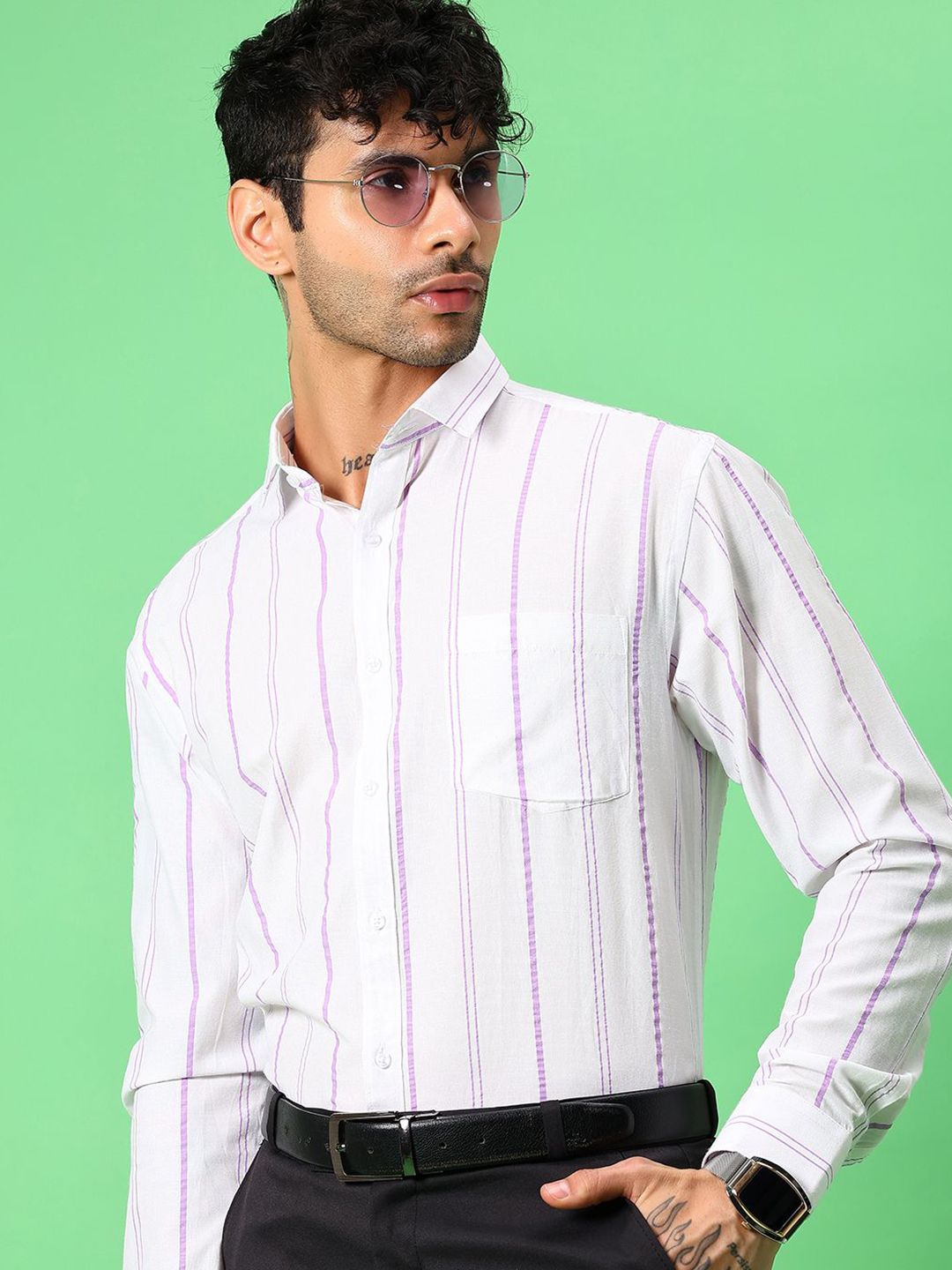 V-Mart Striped Spread Collar Cotton Formal Shirt-picture-12
