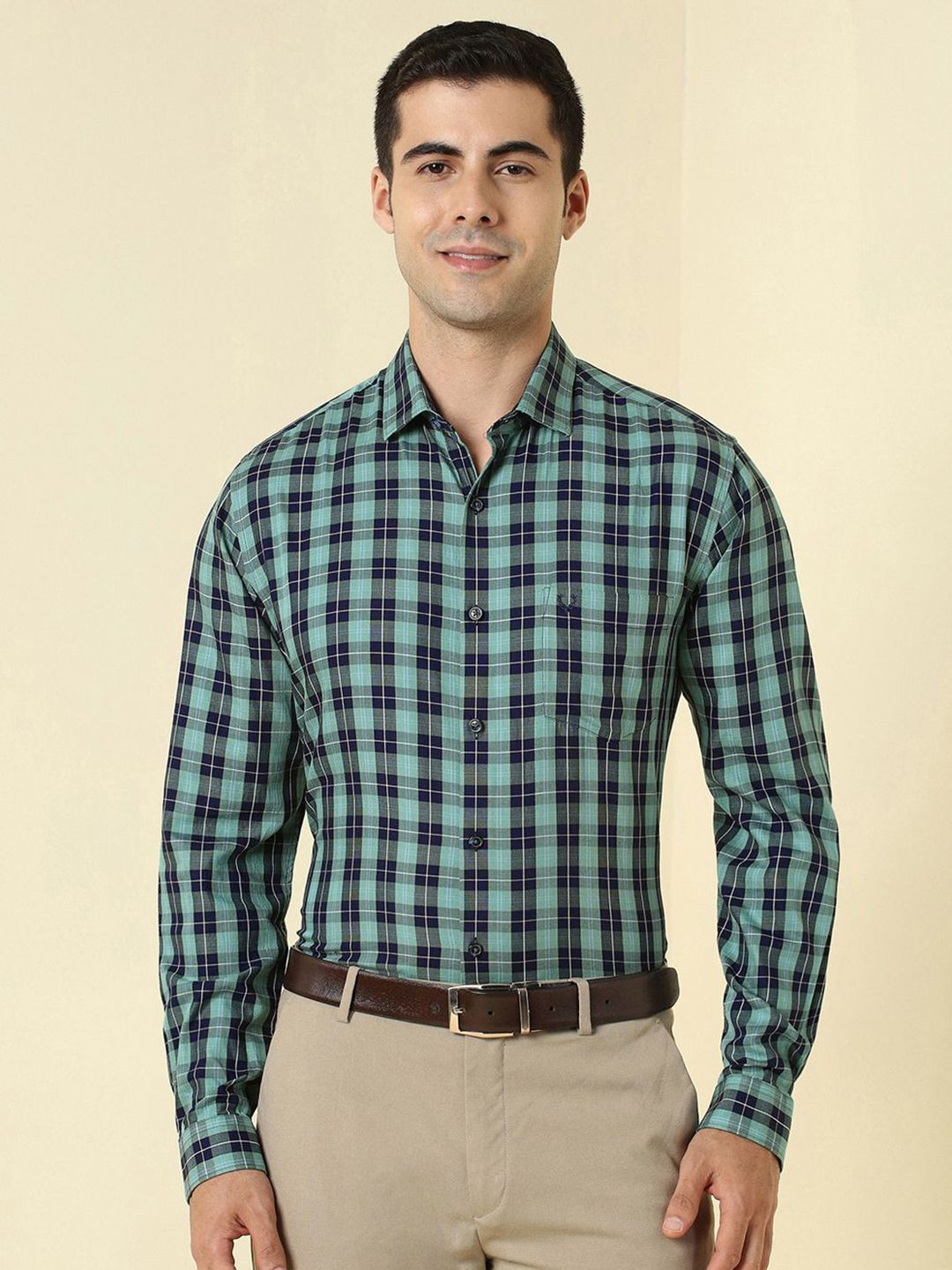 Allen Solly Checked Short Sleeves Spread Collar Cotton Opaque Slim Fit Formal Shirt-picture-26