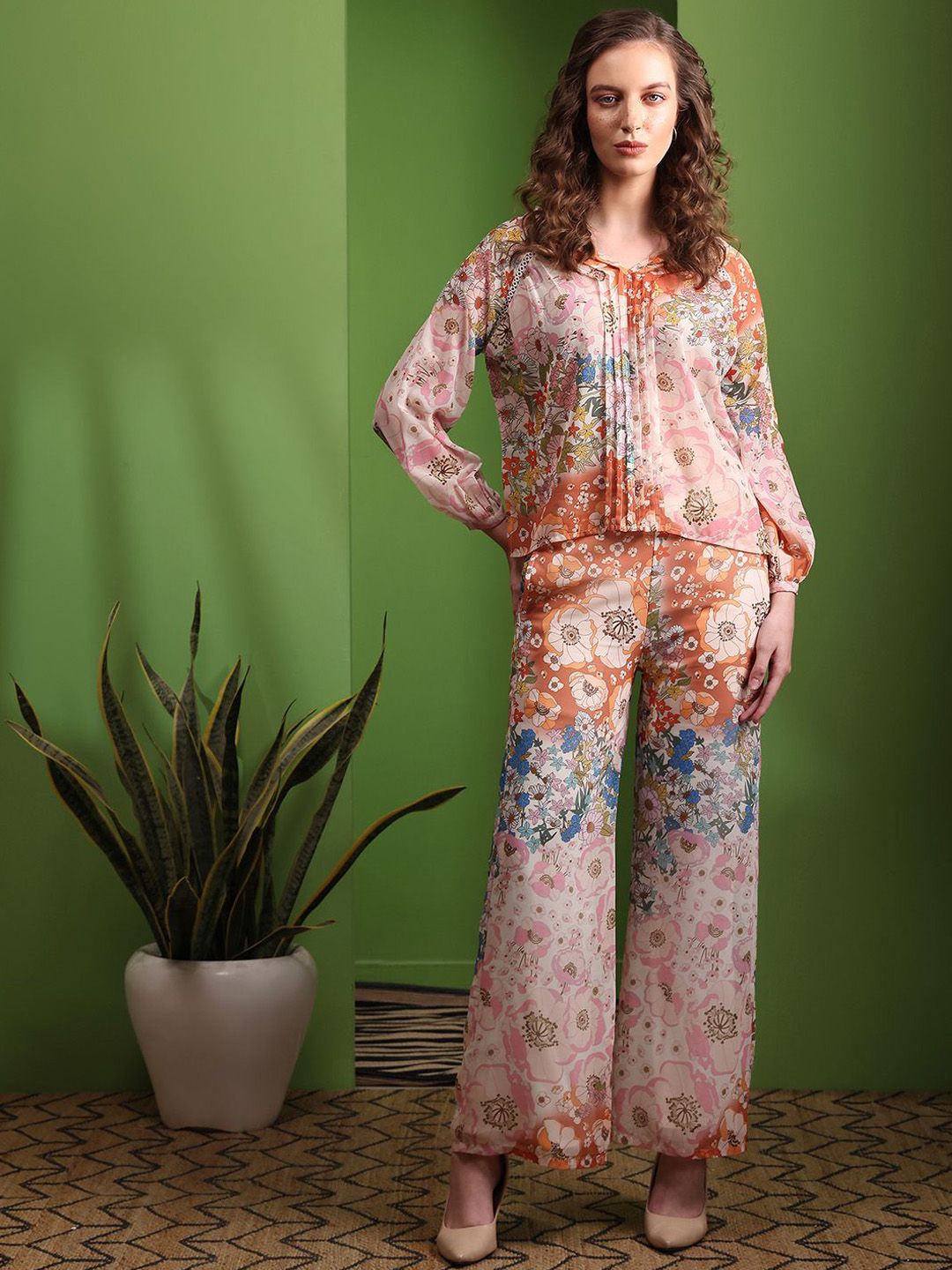 MILOST Printed Top With Palazzos Co-Ords