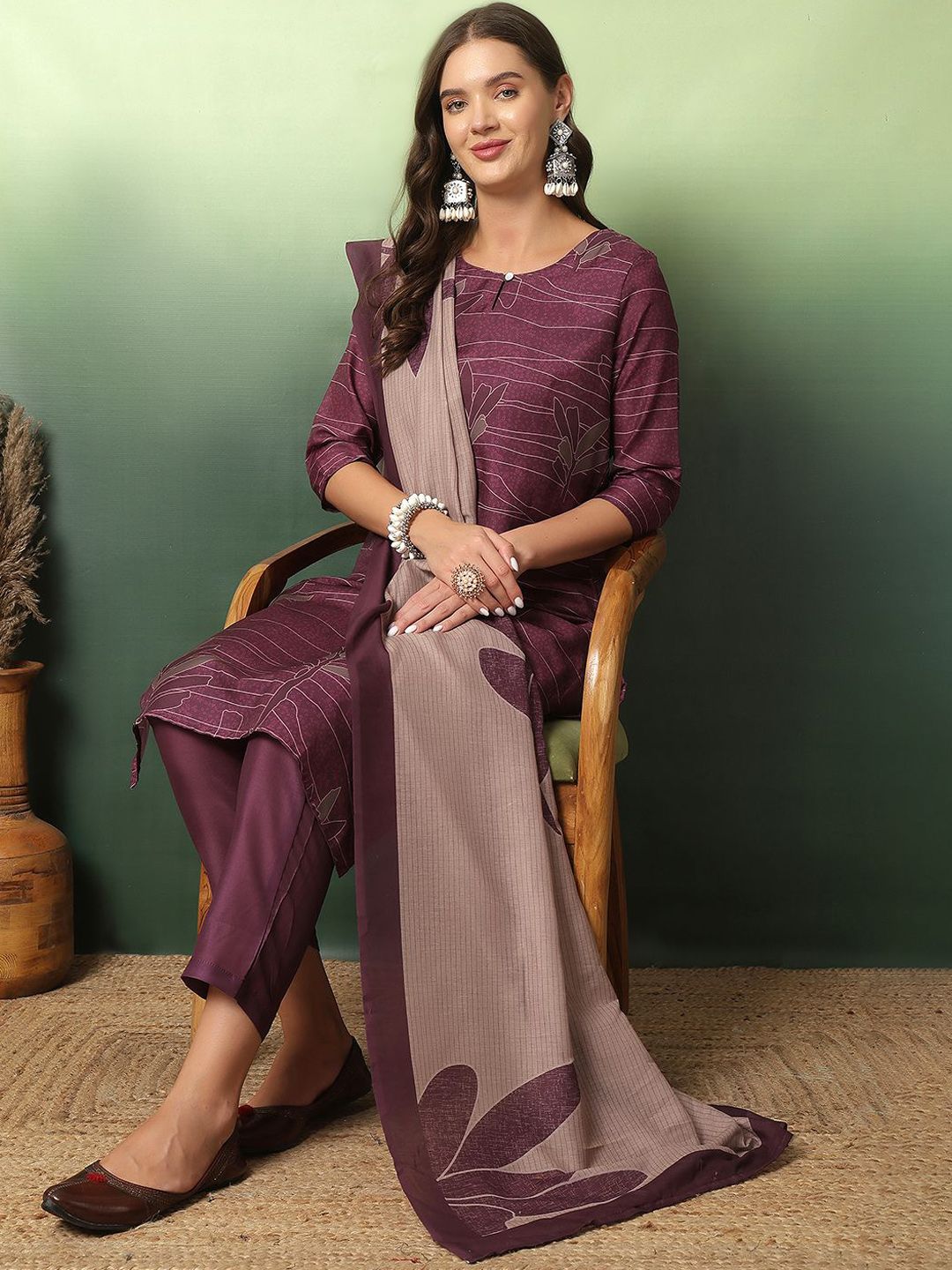 Anouk Women Ethnic Motifs Printed Regular Kurta with Trousers & With Dupatta