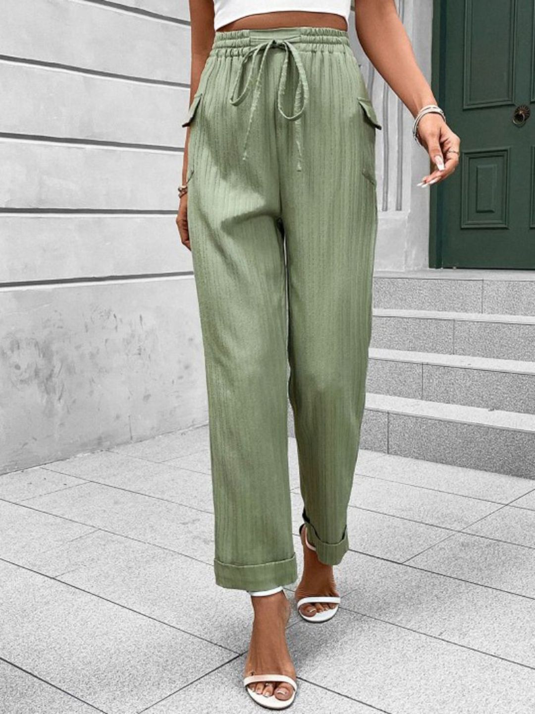 StyleCast Women Solid Regular Fit Mid-Rise Flat-Front Chinos Trousers-picture-26