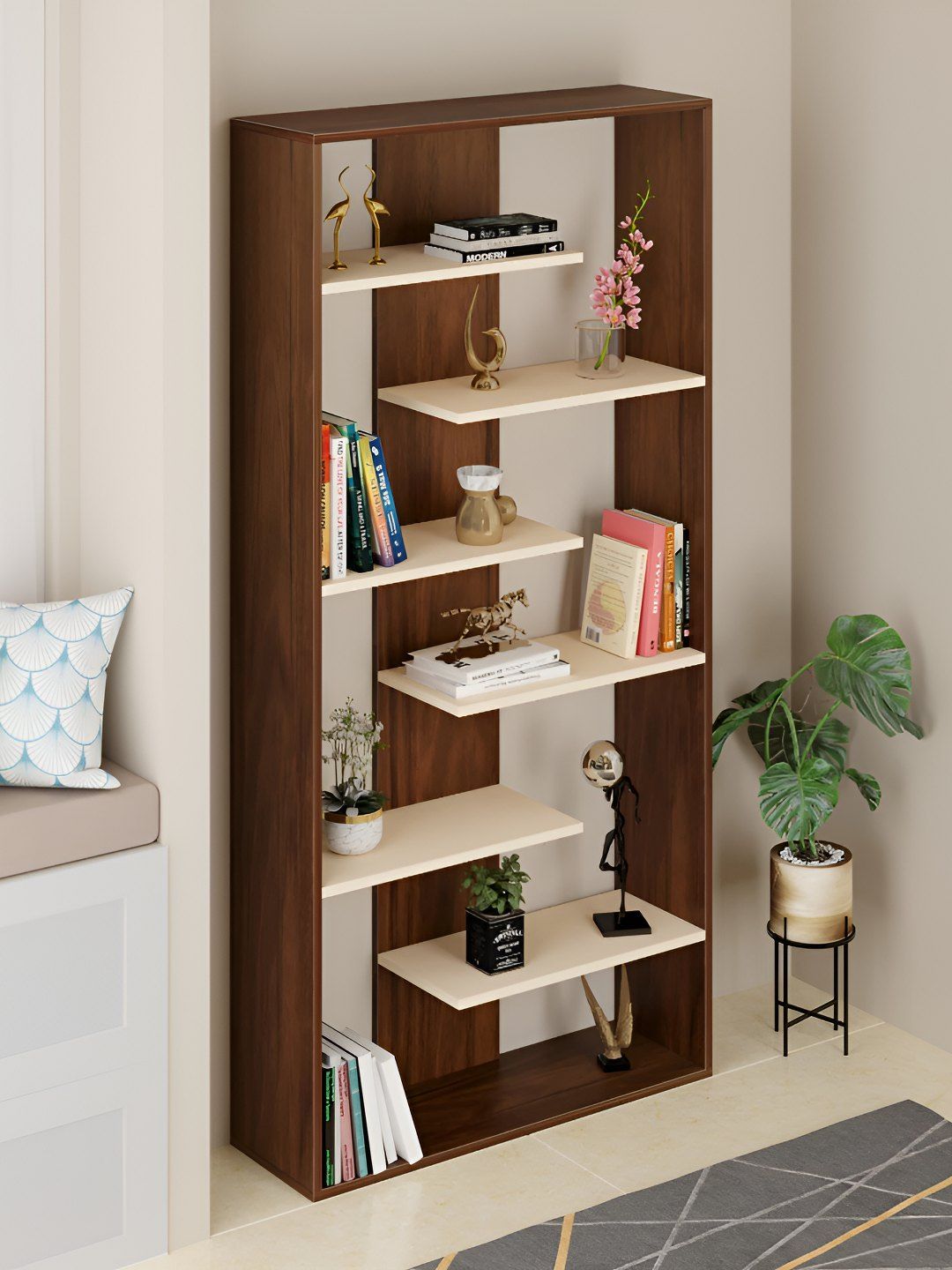 bluewud Maxelle Brown & White 6 Tier BookShelf