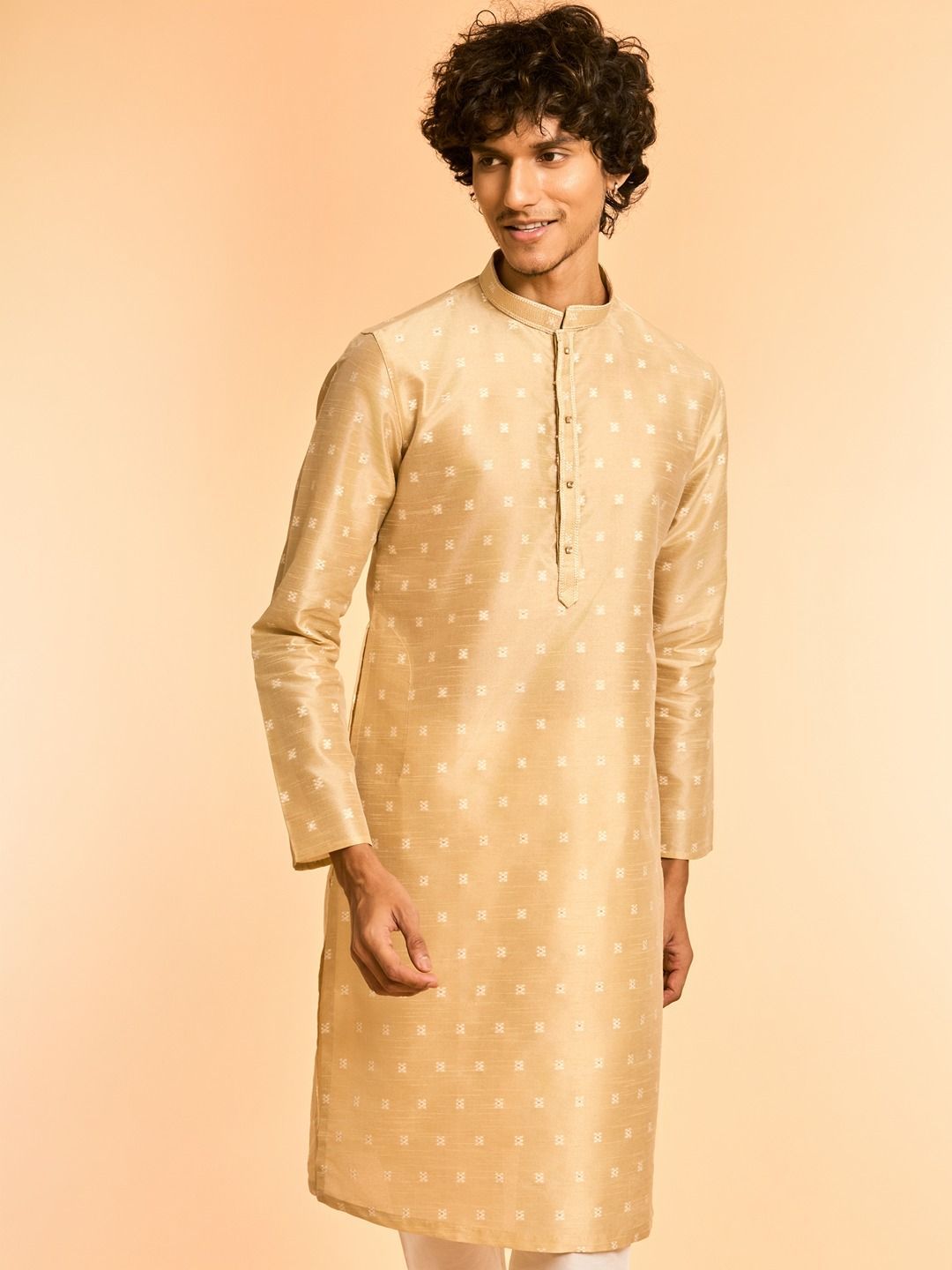 Diwas by Manyavar Geometric Woven Design Mandarin Collar Art Silk Kurta-picture-20