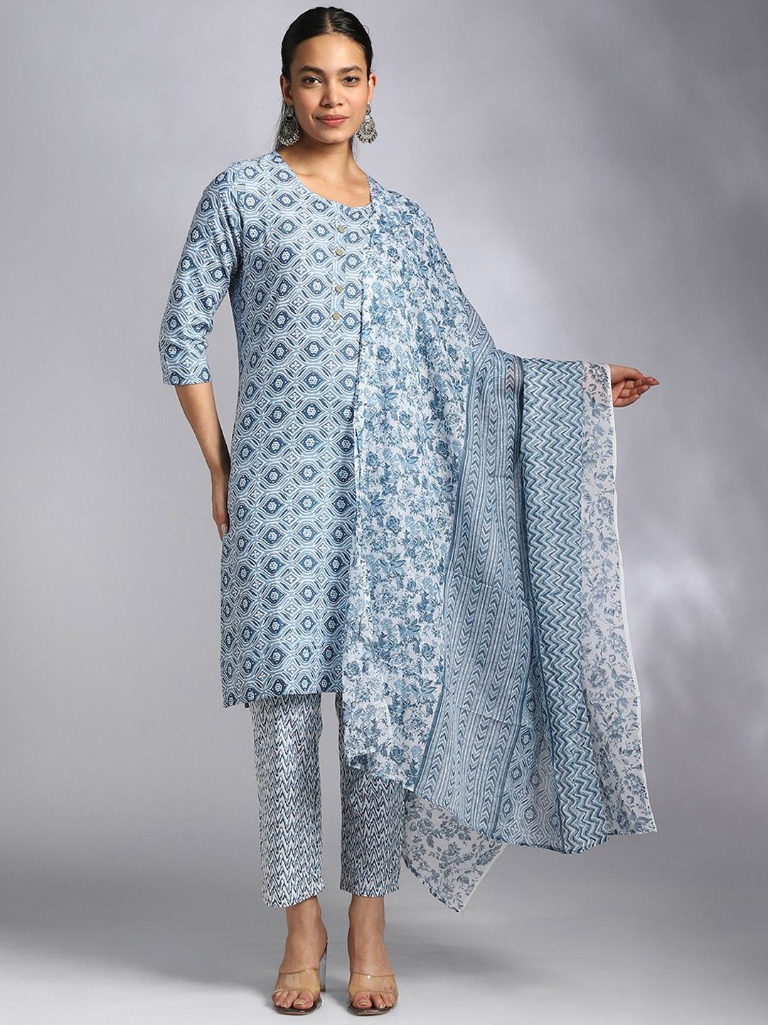 Moda Rapido Women Ethnic Motifs Printed Cotton Kurta with Trousers & Dupatta