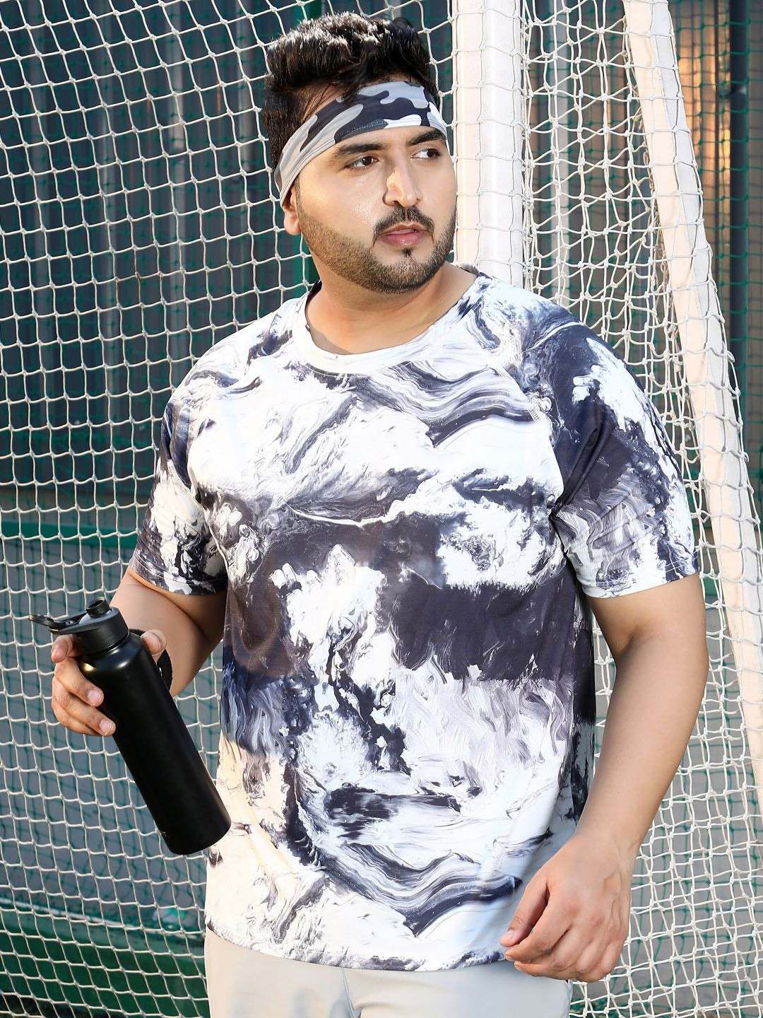 Instafab Plus Abstract Printed Round Neck Short Sleeves Regular Fit Sports T-Shirt-image-49
