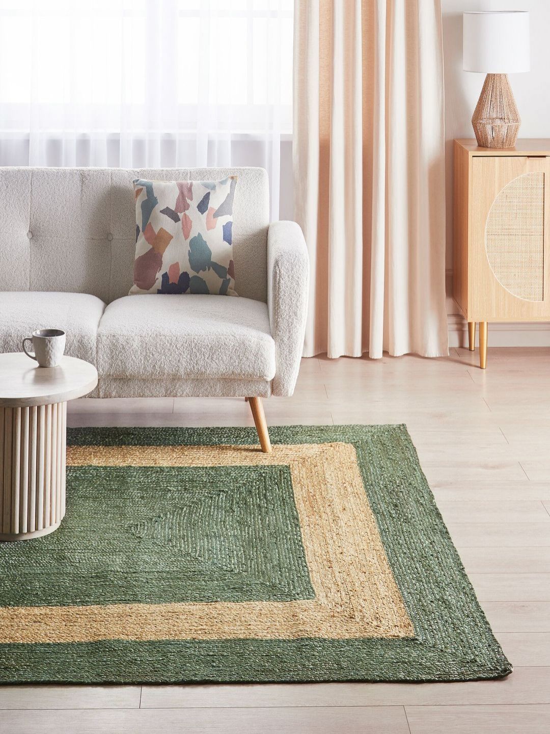 THEGASBH Green Geometric Handmade Hemp Carpet