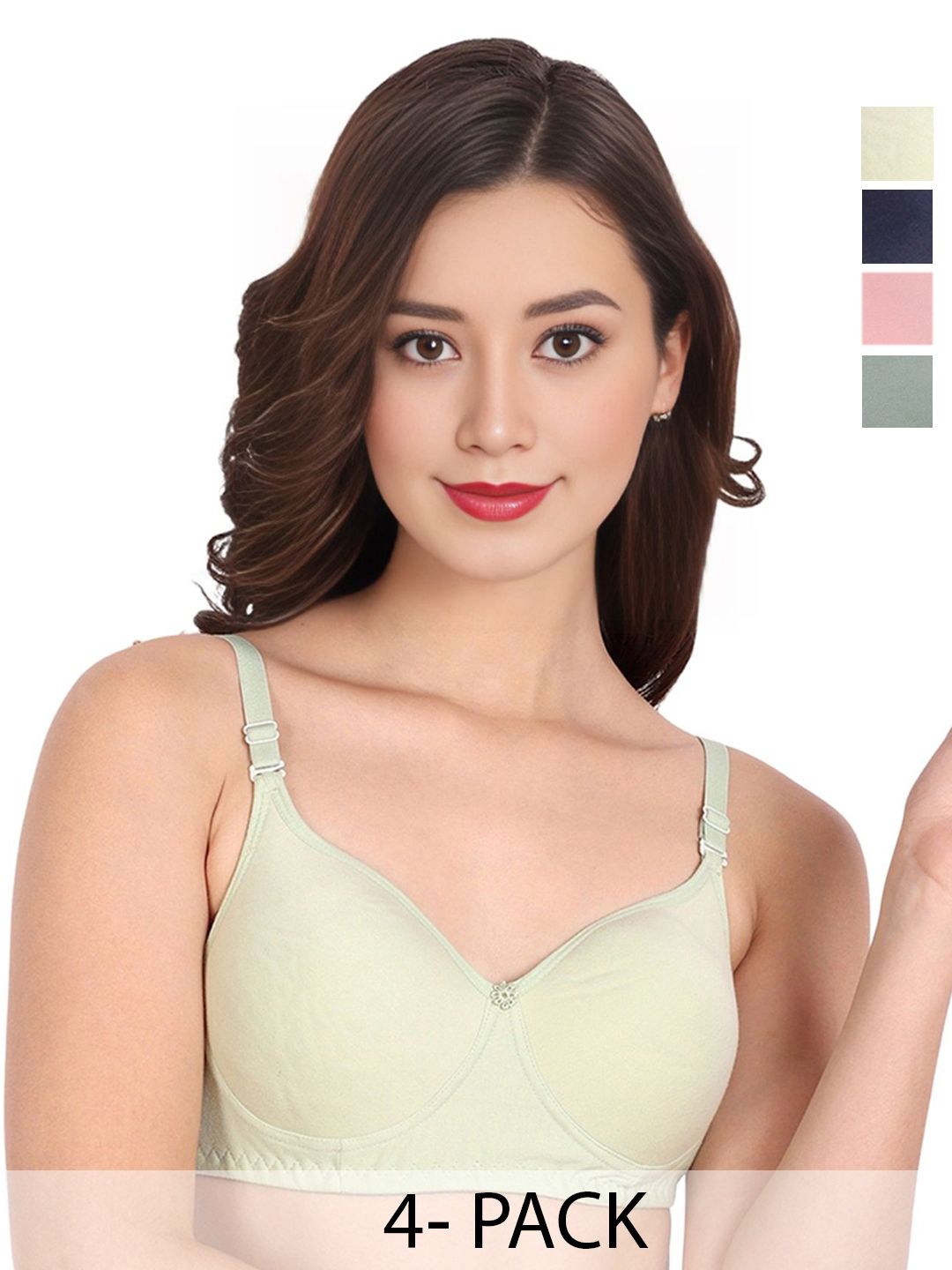 Liigne Pack Of 4 Solid Full Coverage Non Padded All Day Comfort Cotton Bra
