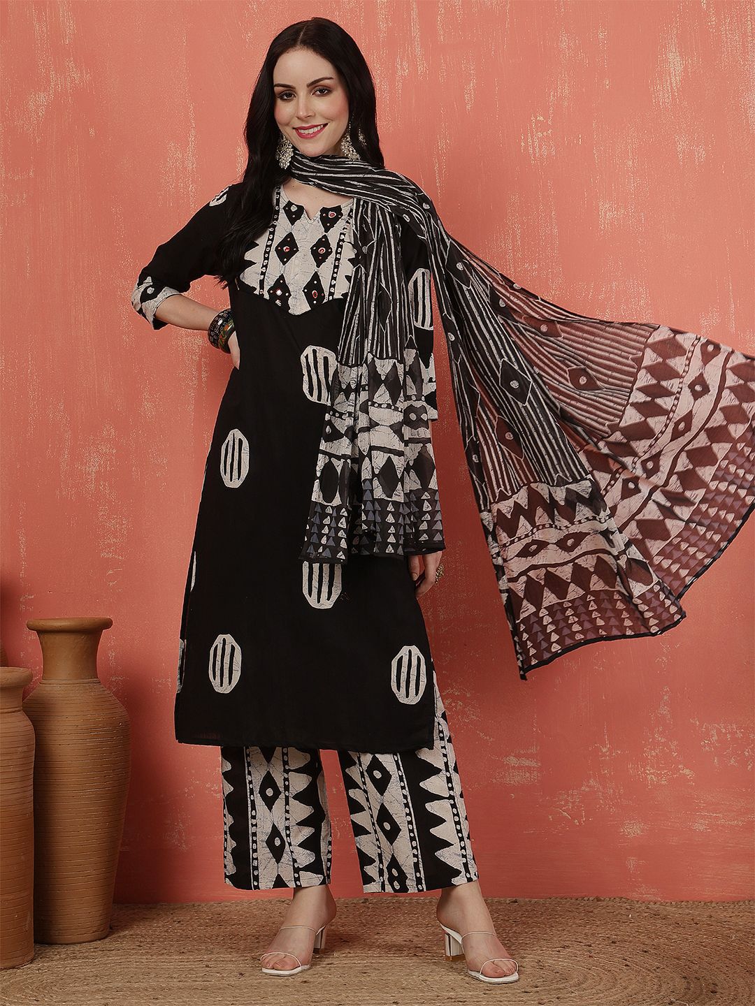 Anouk Women Embroidered Regular Thread Work Pure Cotton Kurta with Trousers & Dupatta