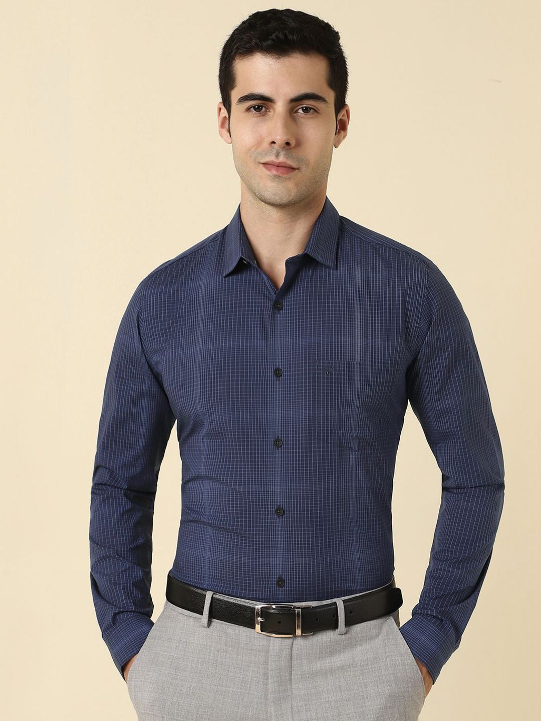 Allen Solly Checked Short Sleeves Spread Collar Cotton Opaque Slim Fit Formal Shirt-picture-24