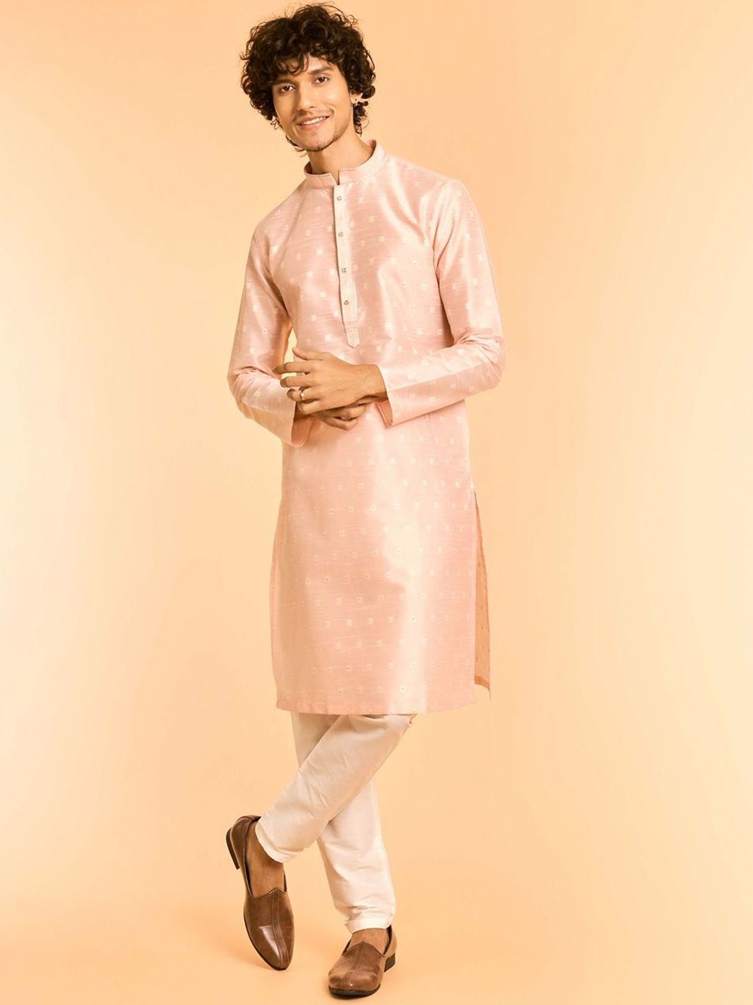 Diwas by Manyavar Geometric Woven Design Mandarin Collar Art Silk Kurta-picture-21