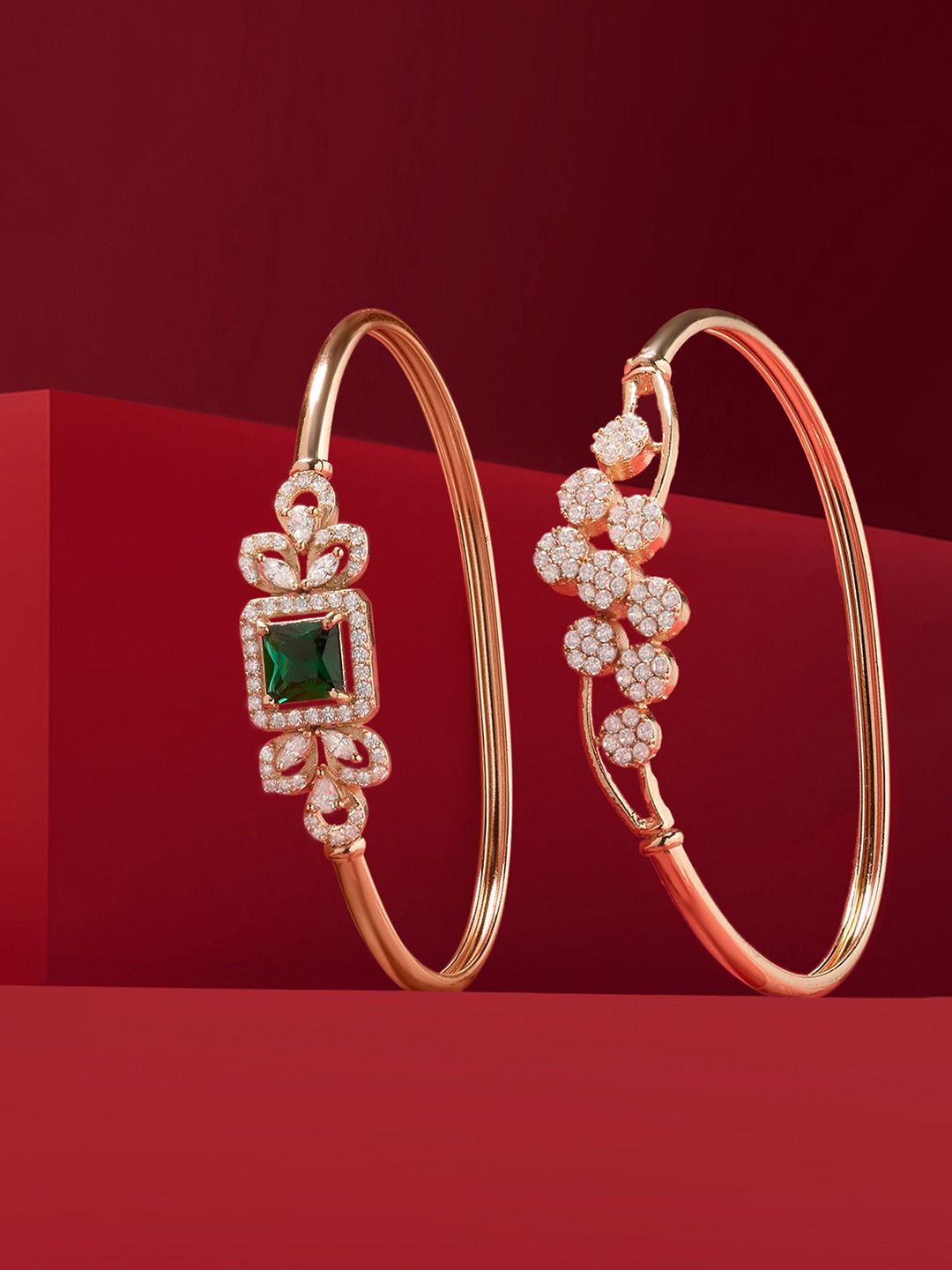 Zaveri Pearls Set Of 2 Cubic Zirconia Rose Gold-Plated Kada Bracelet-picture-50