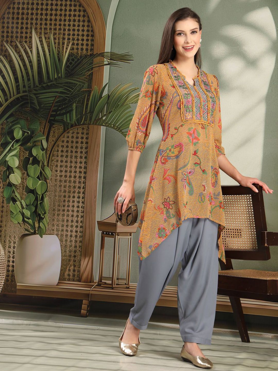 Nayam By Lakshita Women Paisley Printed A-line Georgette Kurta and Salwar Set