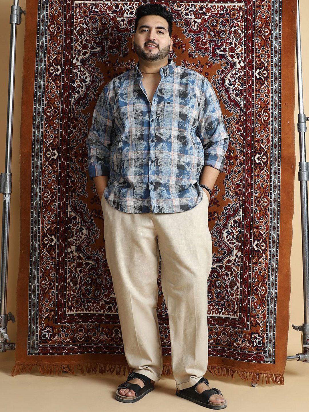 Instafab Plus Checked Comfort Spread Collar Cotton Shirt-picture-19