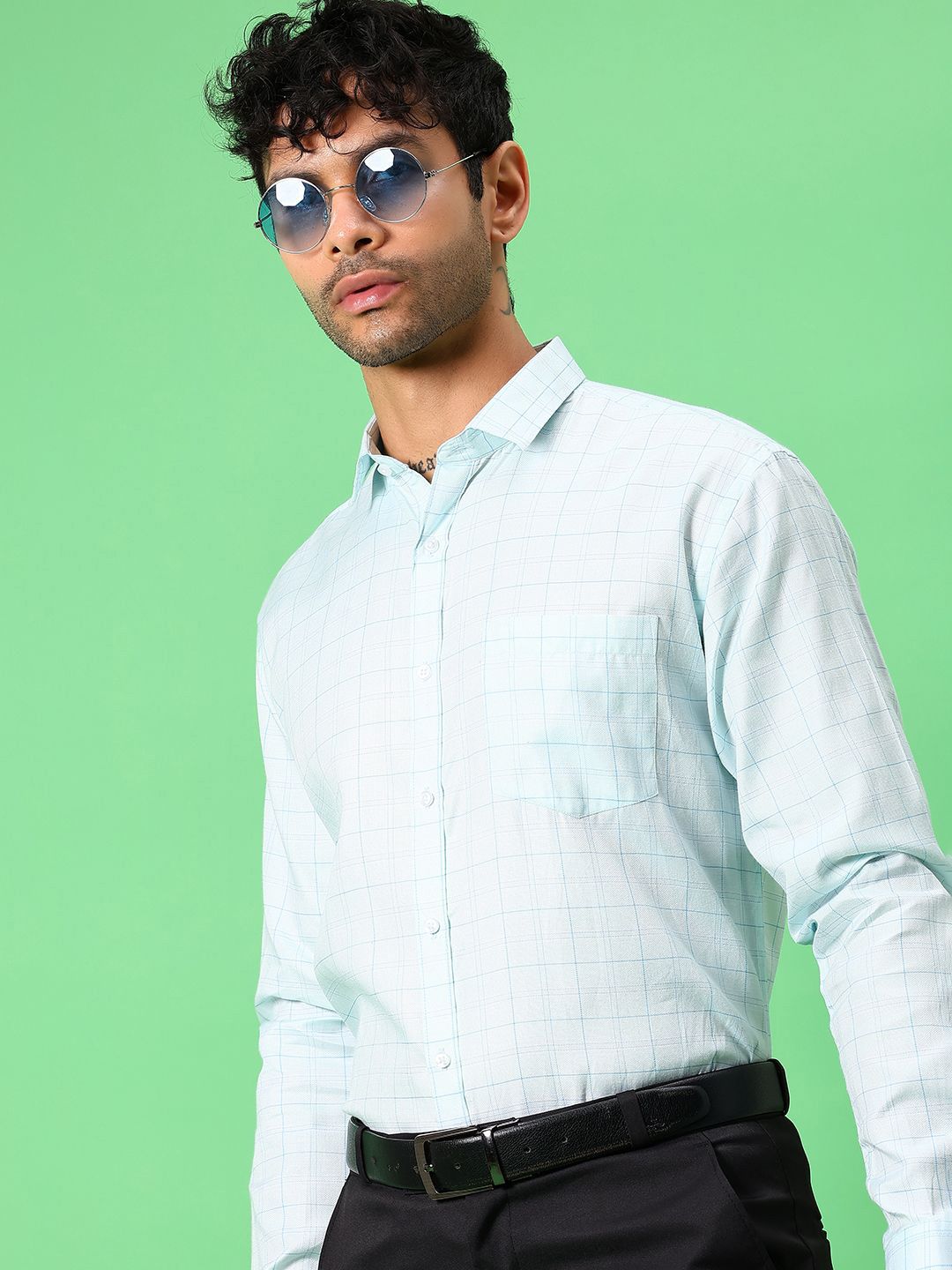 V-Mart Men Checked Spread Collar Cotton Formal Shirt-picture-24