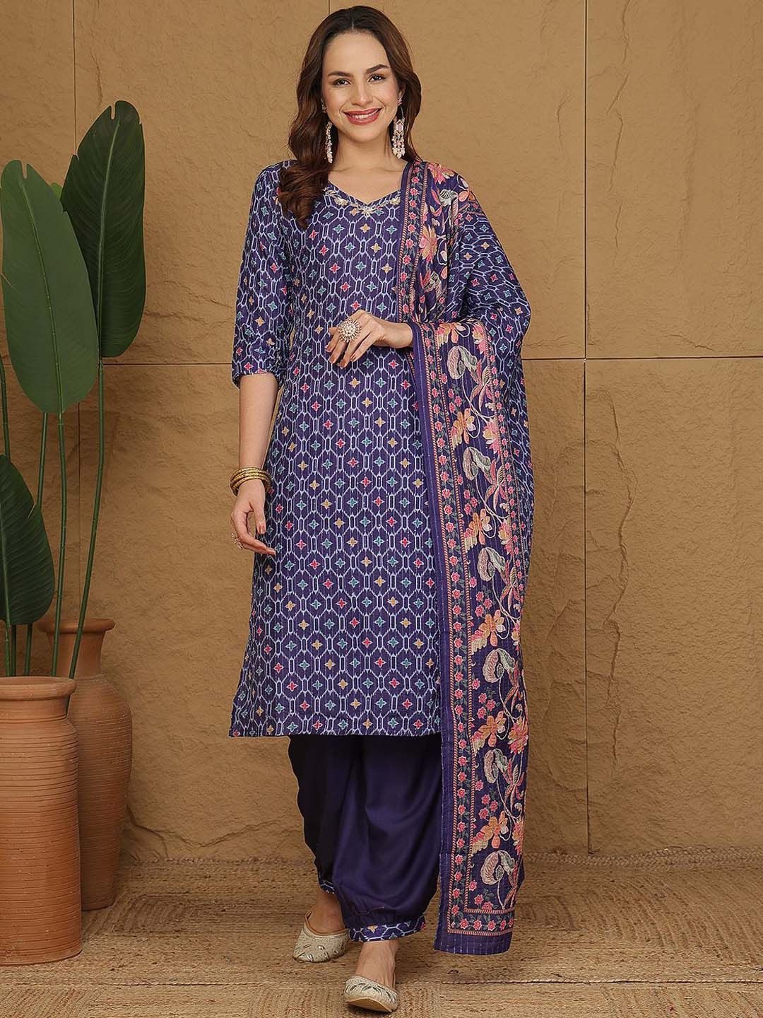 Anouk Women Ethnic Motifs Embroidered Regular Thread Work Kurta with Trousers & Dupatta