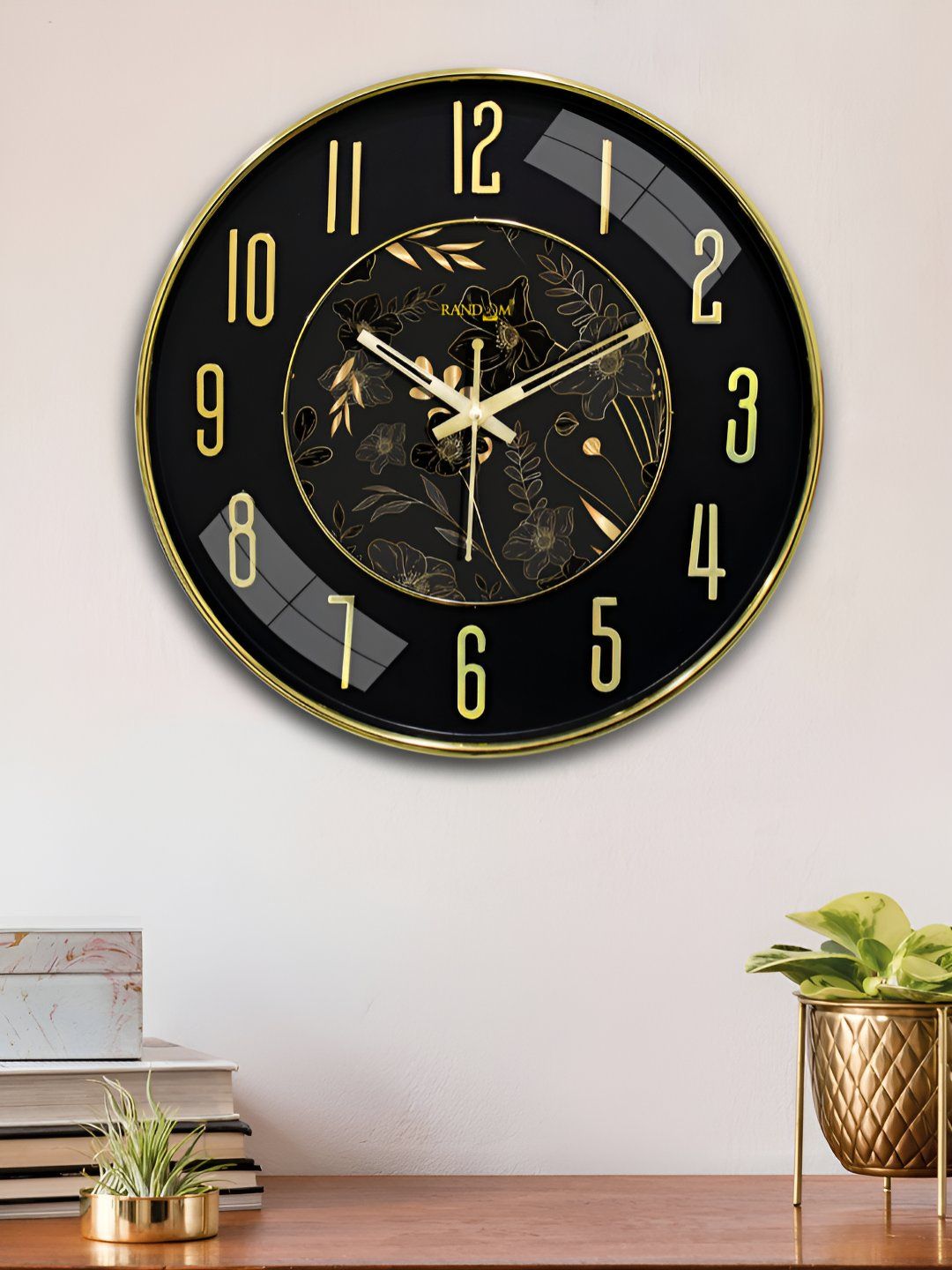 RANDOM Black & Gold-Toned Printed Contemporary Wall Clock-image-27