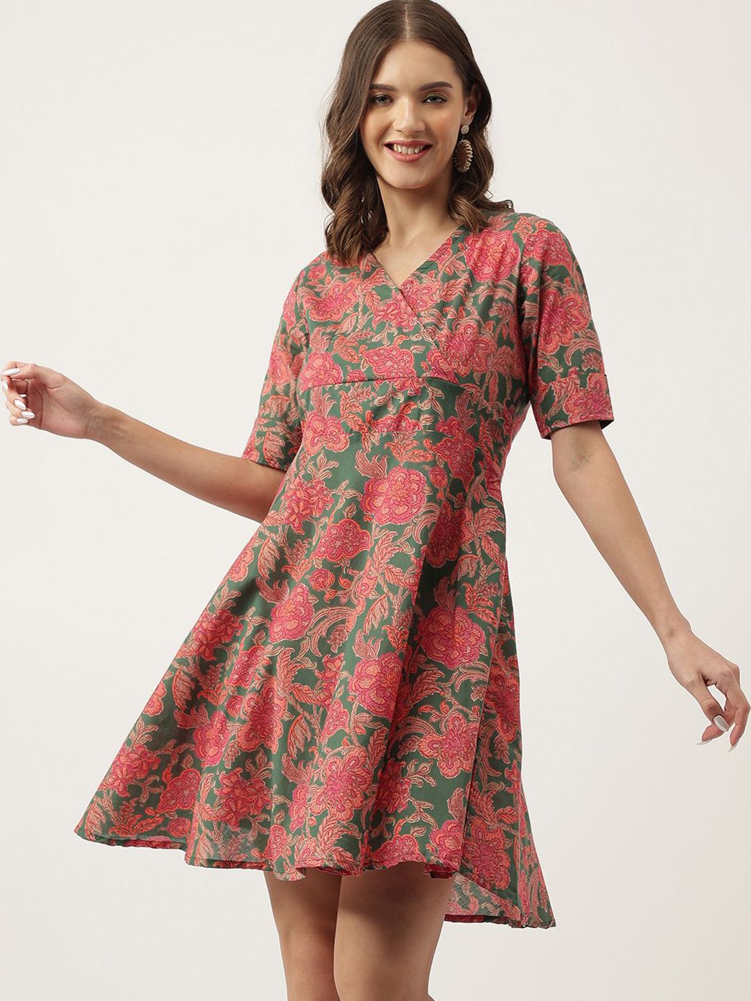 CORSICA Women Floral Printed Cotton Fit & Flare Dress