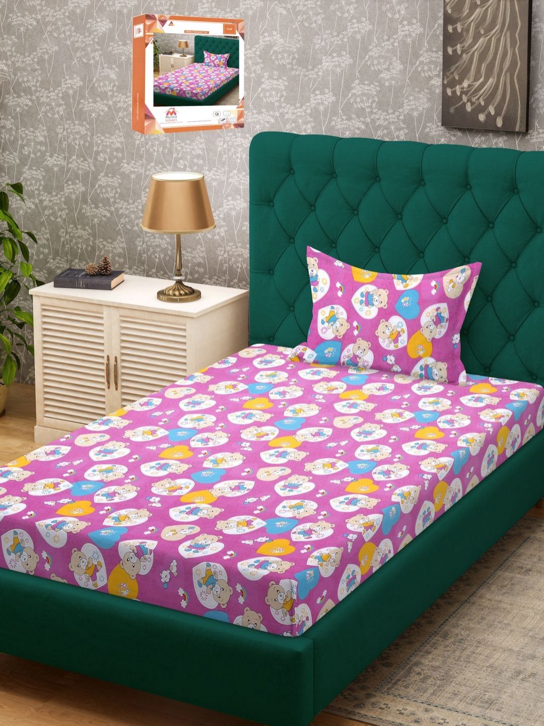 Myntra Elegant Homes Purple & White Printed Cotton 400TC Single Bedsheet Set-2.25m X 1.50m-picture-28