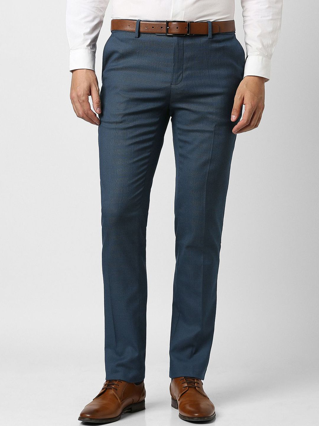 Peter England Men Textured Printed Slim Fit Mid-Rise Trousers