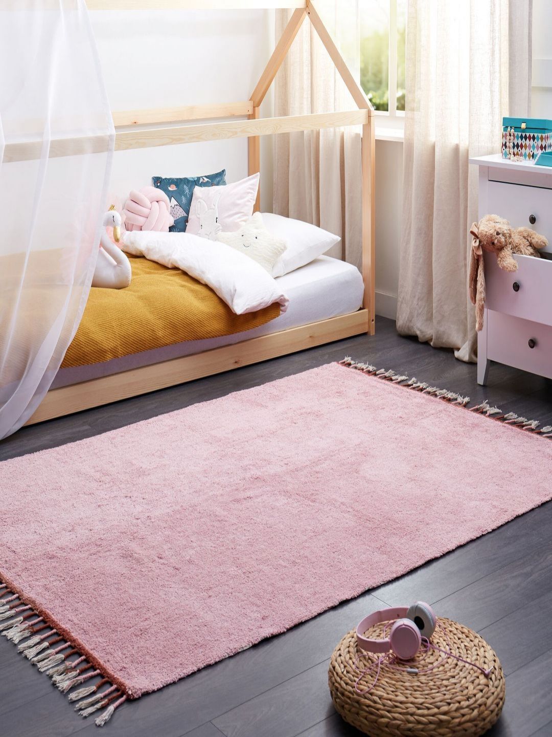 THEGASBH Pink Solid Hand-Tufted Cotton Carpet-picture-21