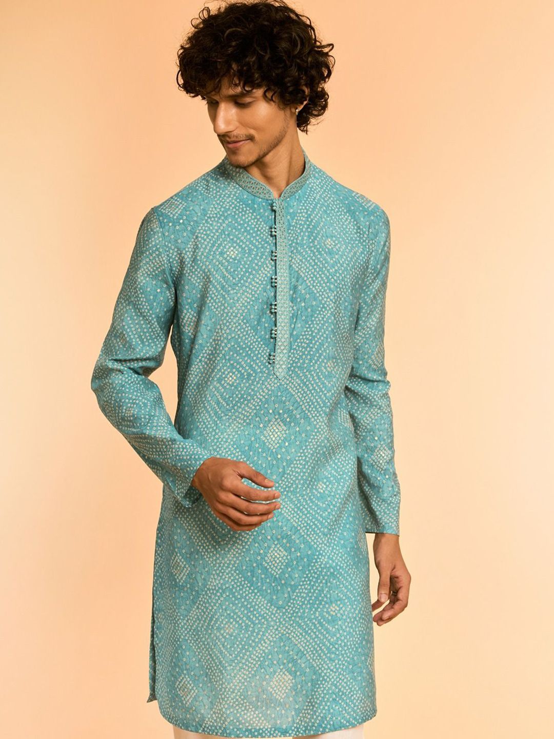 Diwas by Manyavar Bandhani Printed Mandarin Collar Kurta-picture-54