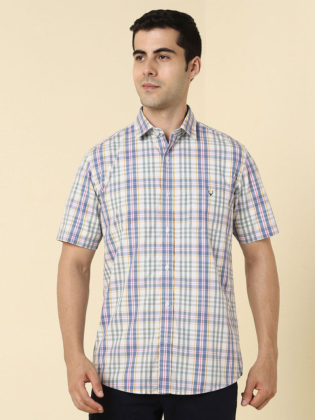 Allen Solly Tartan Checked Spread Collar Slim Fit Short Sleeves Casual Shirt-picture-21