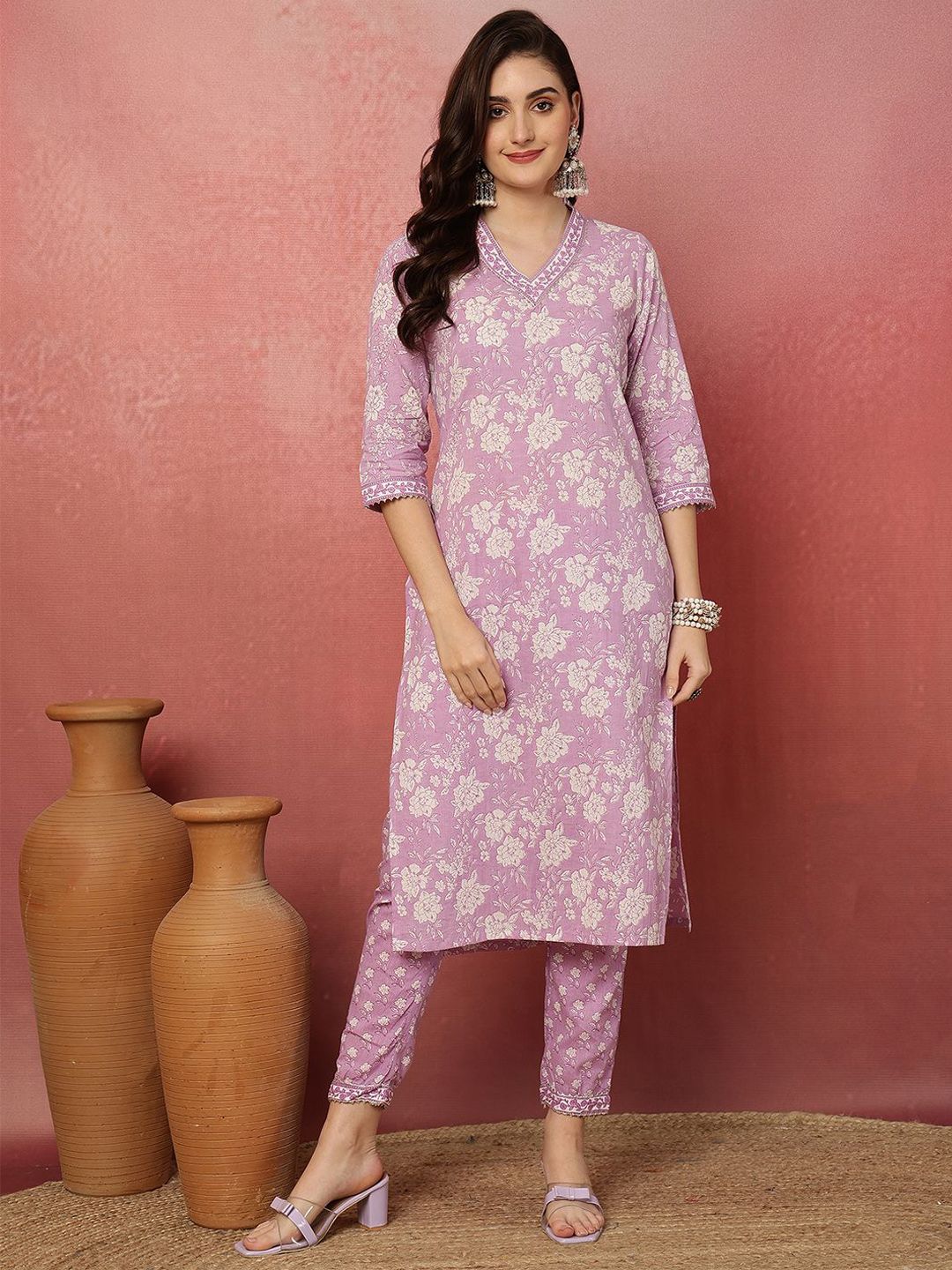 Anouk Women Floral Printed Cotton Kurta with Trousers