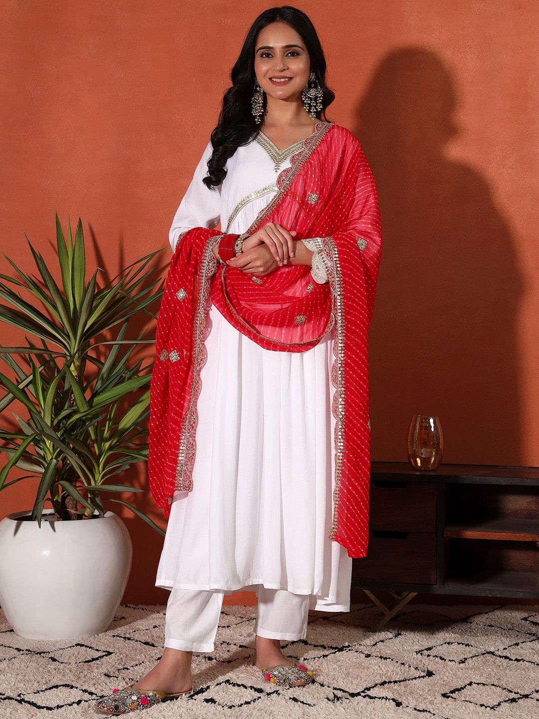 Sangria Women Embroidered Sequinned Kurta Set with Dupatta