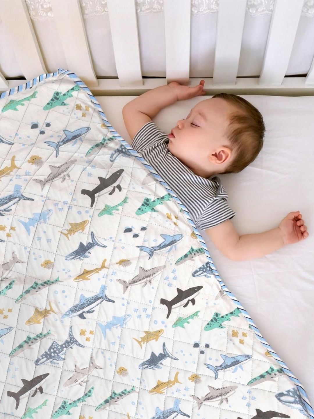 HOMEMONDE Kids White & Blue Cotton Printed AC Room Reversible Single Bed Blanket-image-29