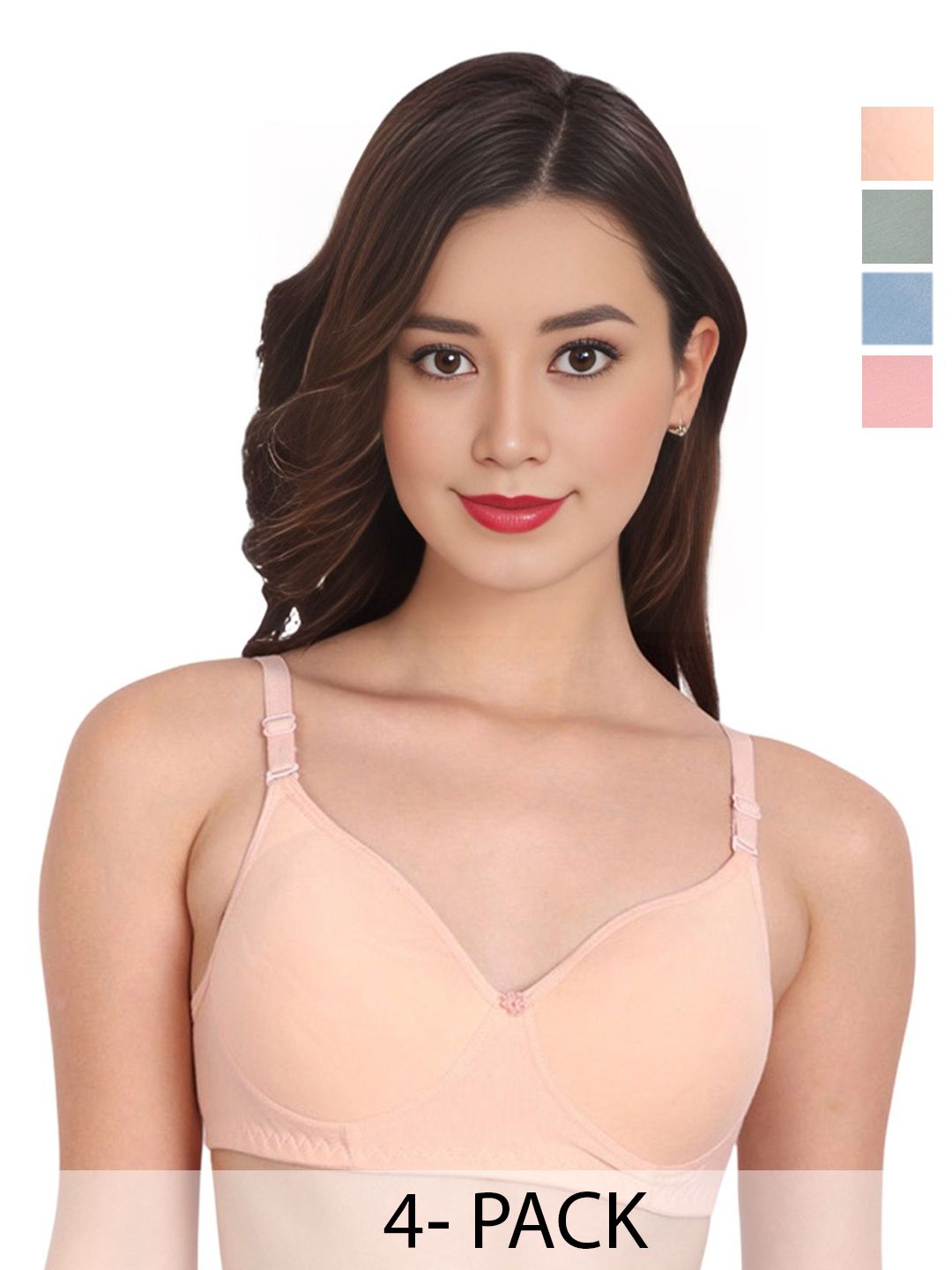 Liigne Women Pack of 4 Solid Full Coverage Non Padded Bra